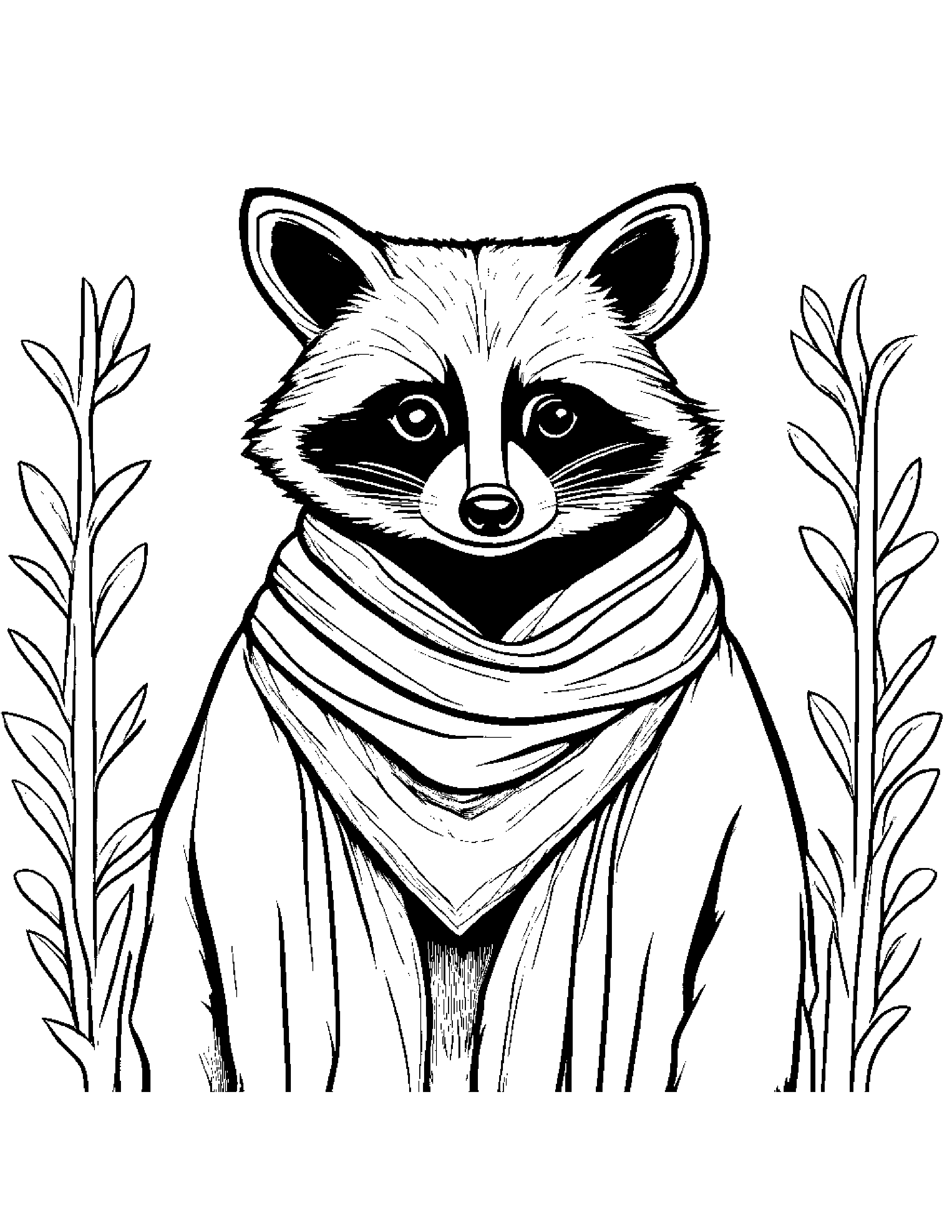Raccoon With A Soft Scarf Coloring Page (Free Printable PDF)