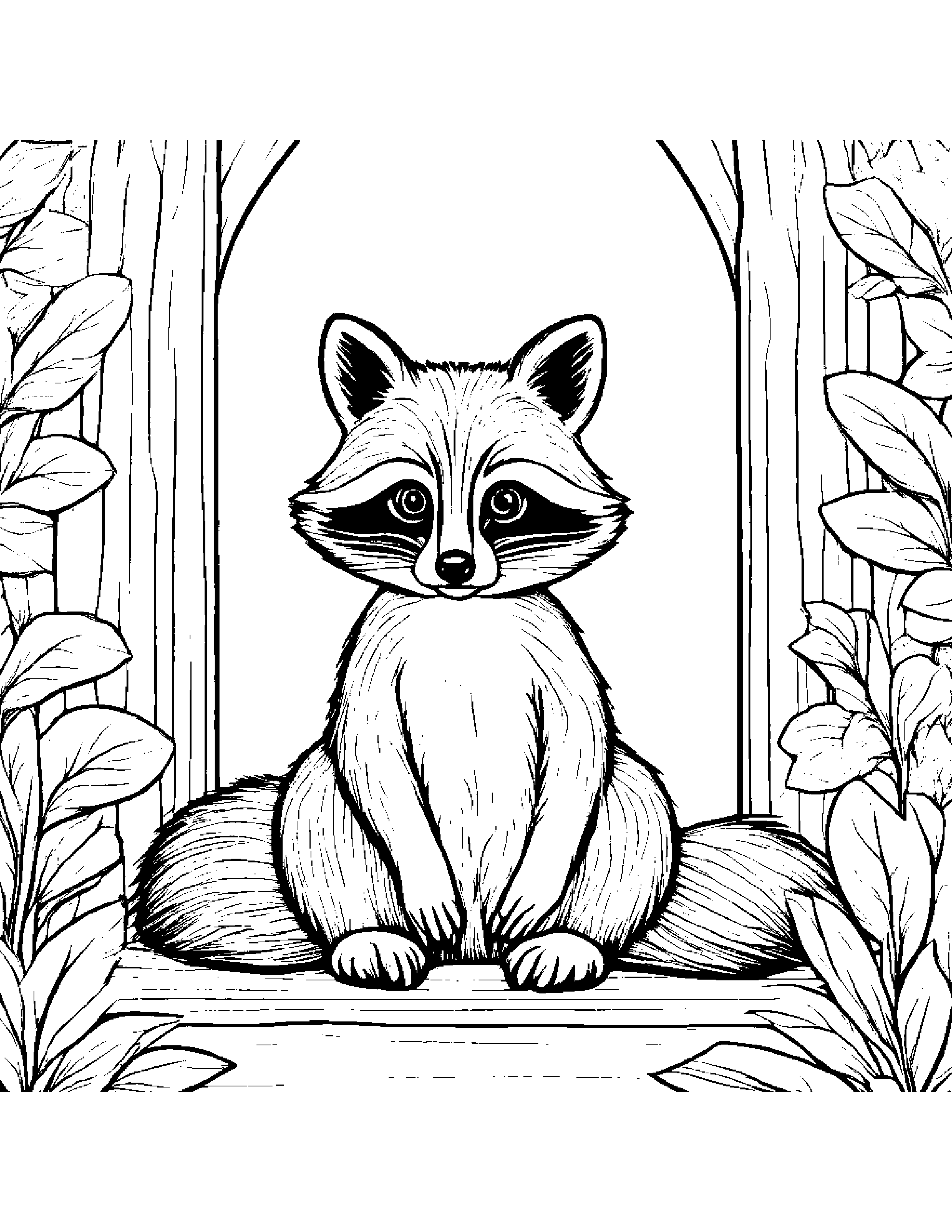 Raccoon With Sparkles By A Reading Nook Coloring Page (Free Printable PDF)