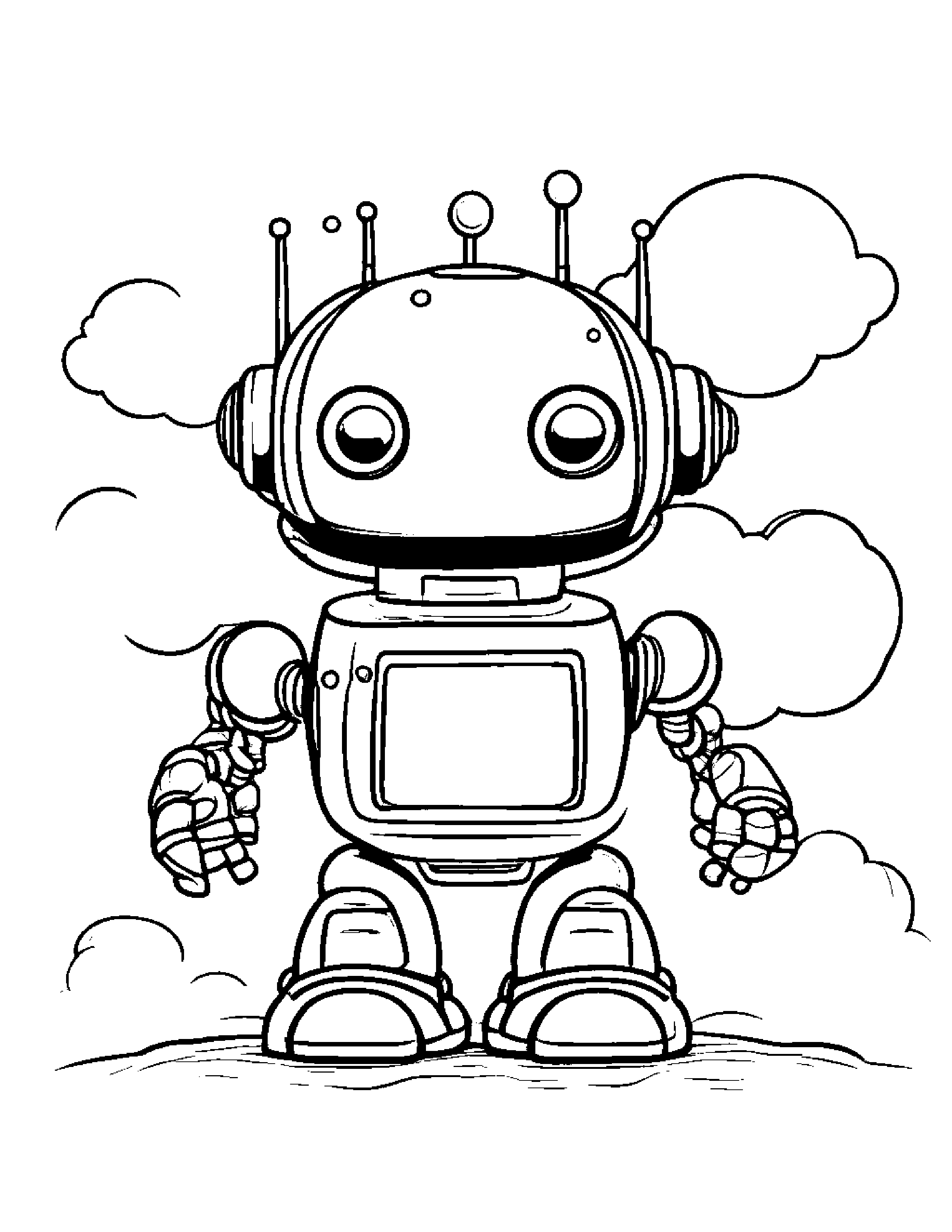 Robot Buddy Blowing Bubbles On A Fluffy Cloud #3 Coloring Page (Free Printable PDF)