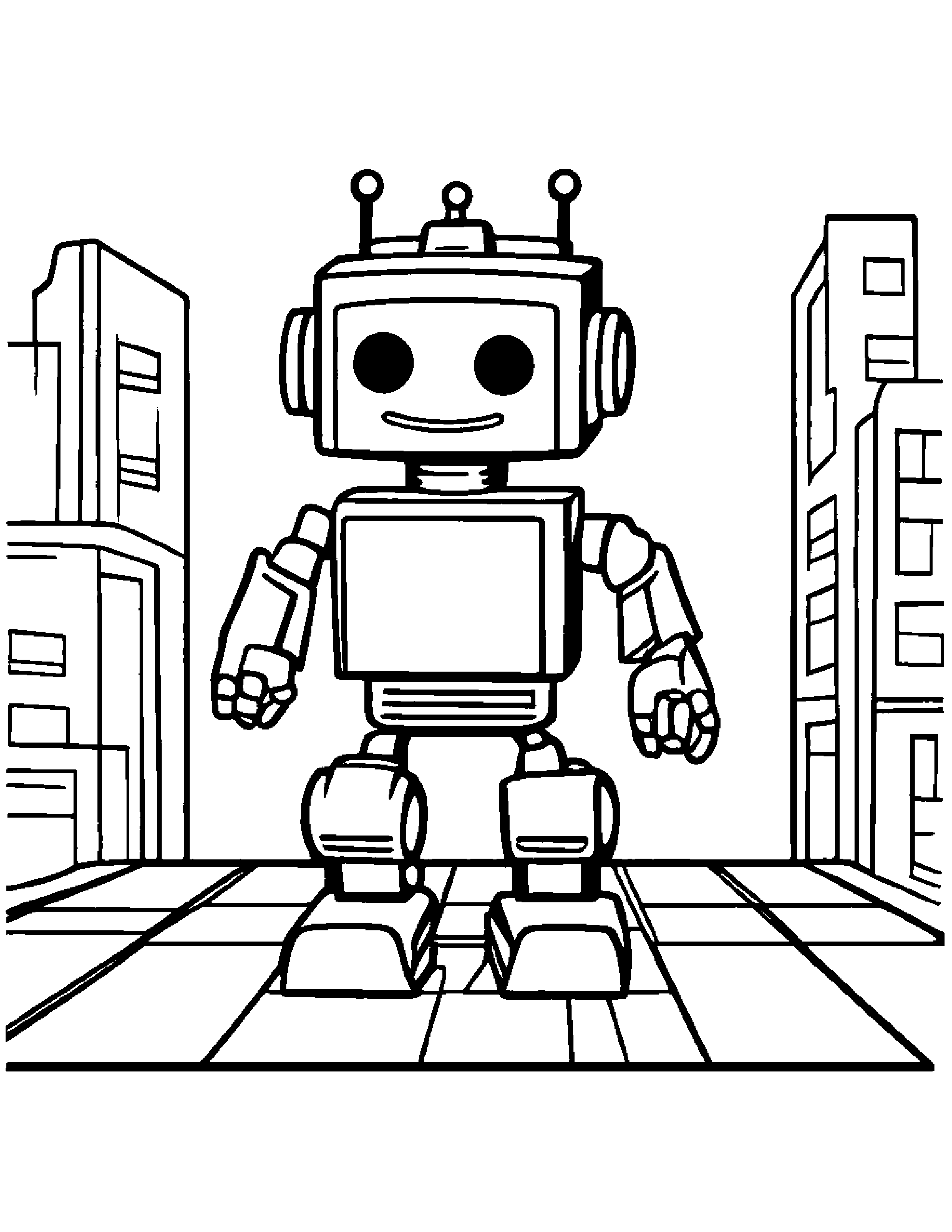 Robot Buddy Playing Hopscotch #2 Coloring Page (Free Printable PDF)
