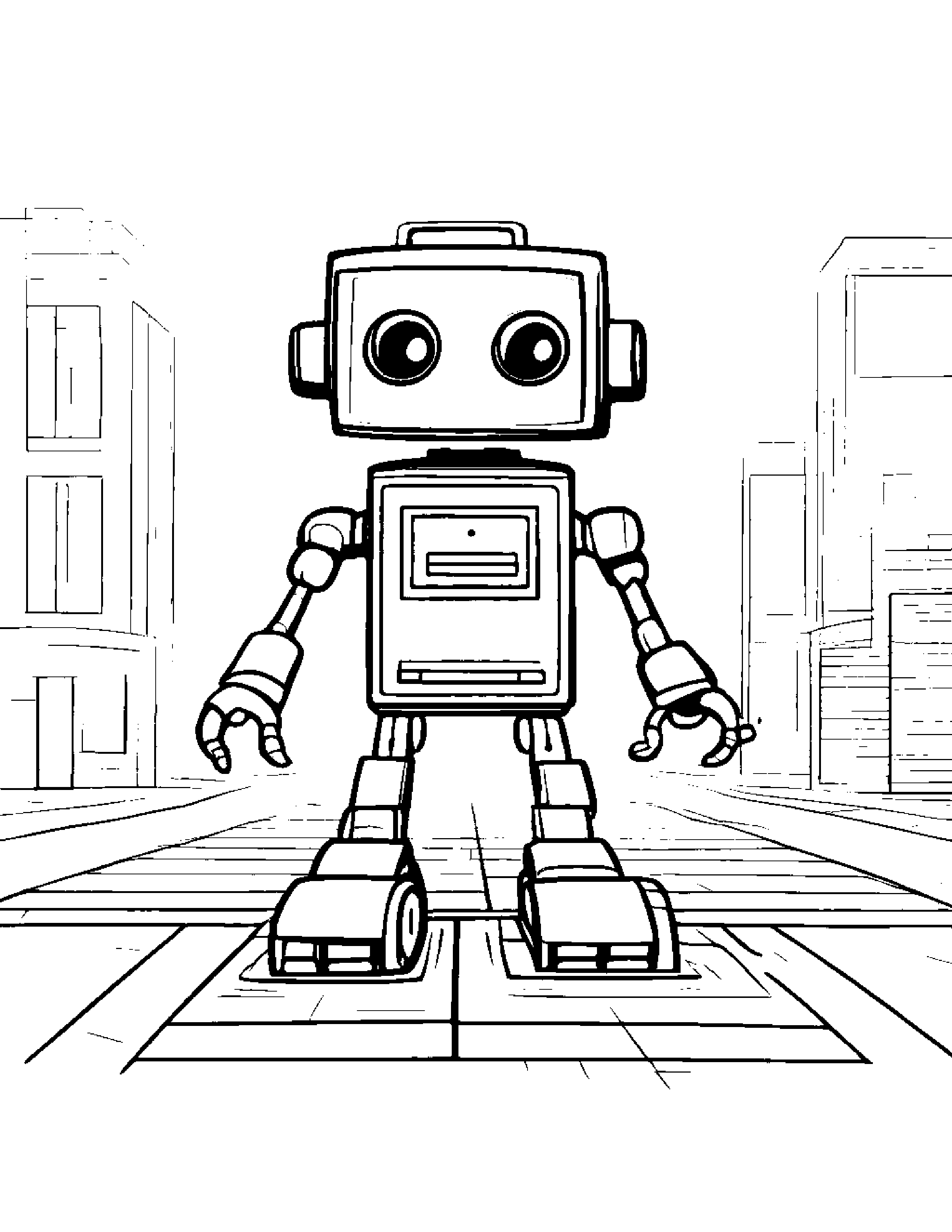 Robot Buddy Playing Hopscotch #3 Coloring Page (Free Printable PDF)