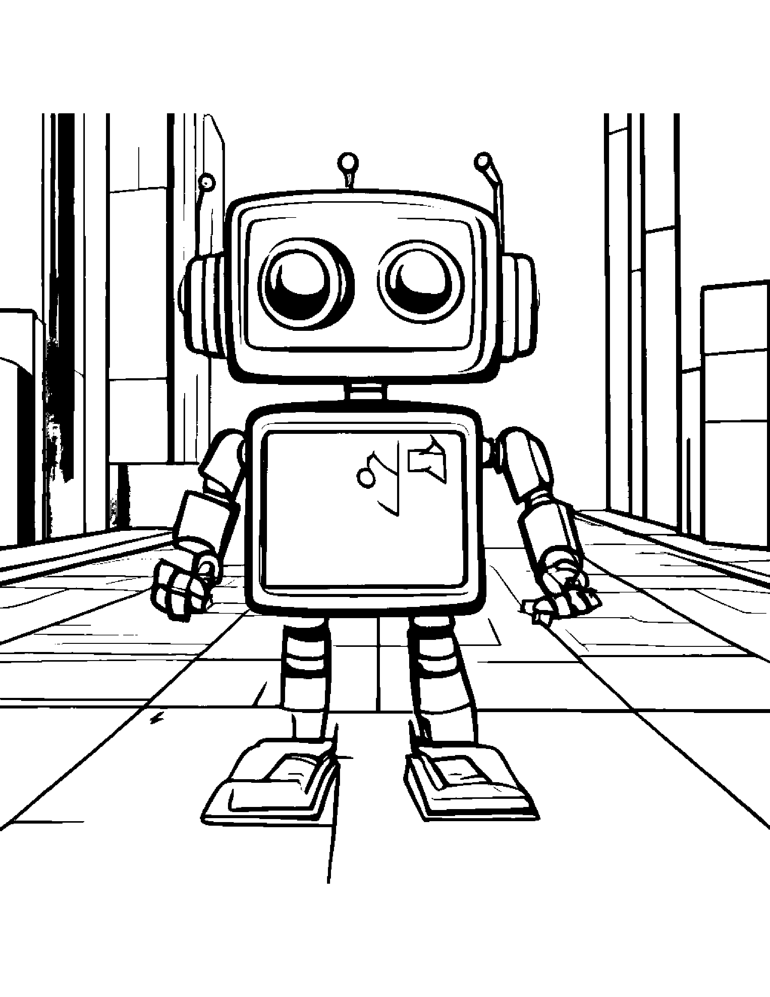 Robot Buddy Playing Hopscotch #4 Coloring Page (Free Printable PDF)