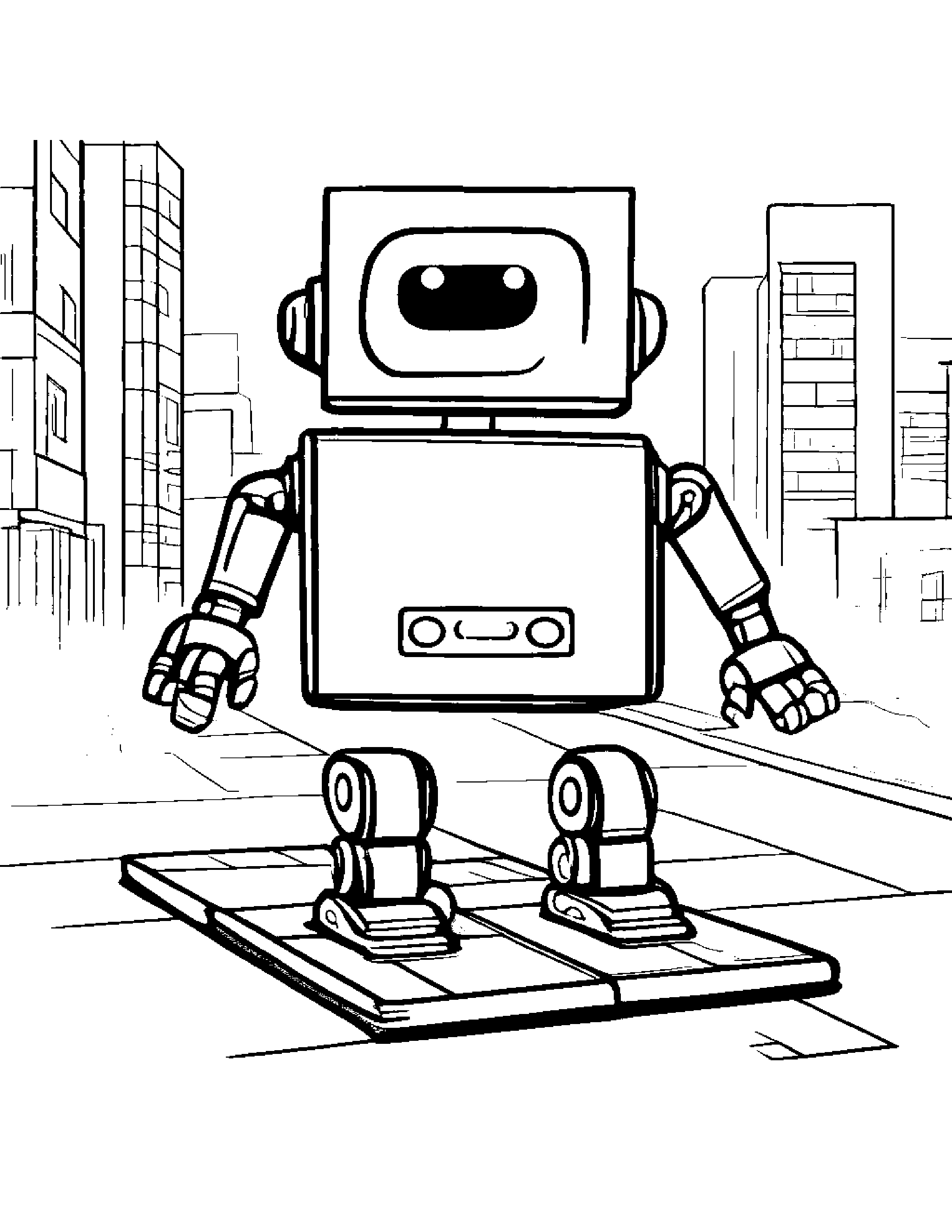 Robot Buddy Playing Hopscotch #5 Coloring Page (Free Printable PDF)