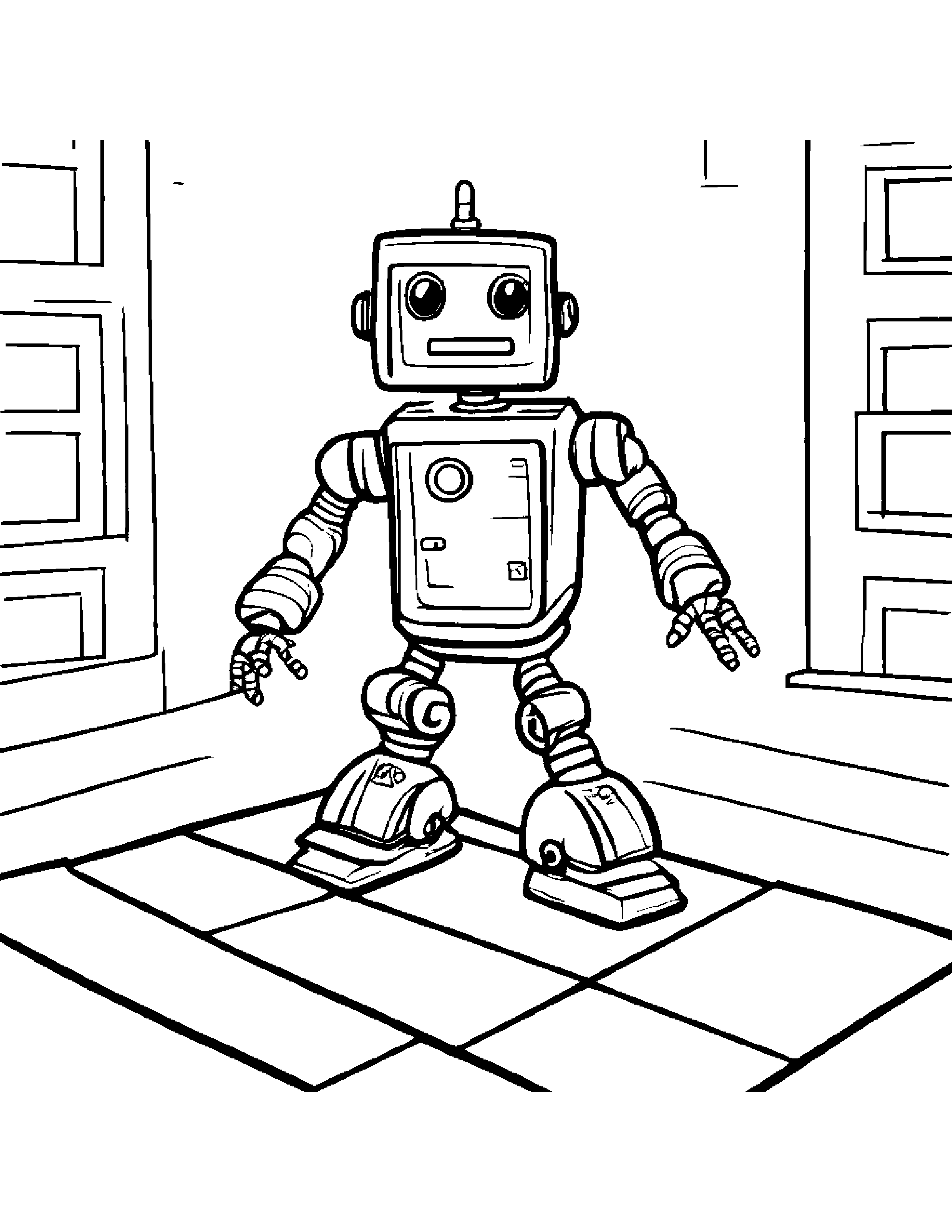 Robot Buddy Playing Hopscotch Coloring Page (Free Printable PDF)
