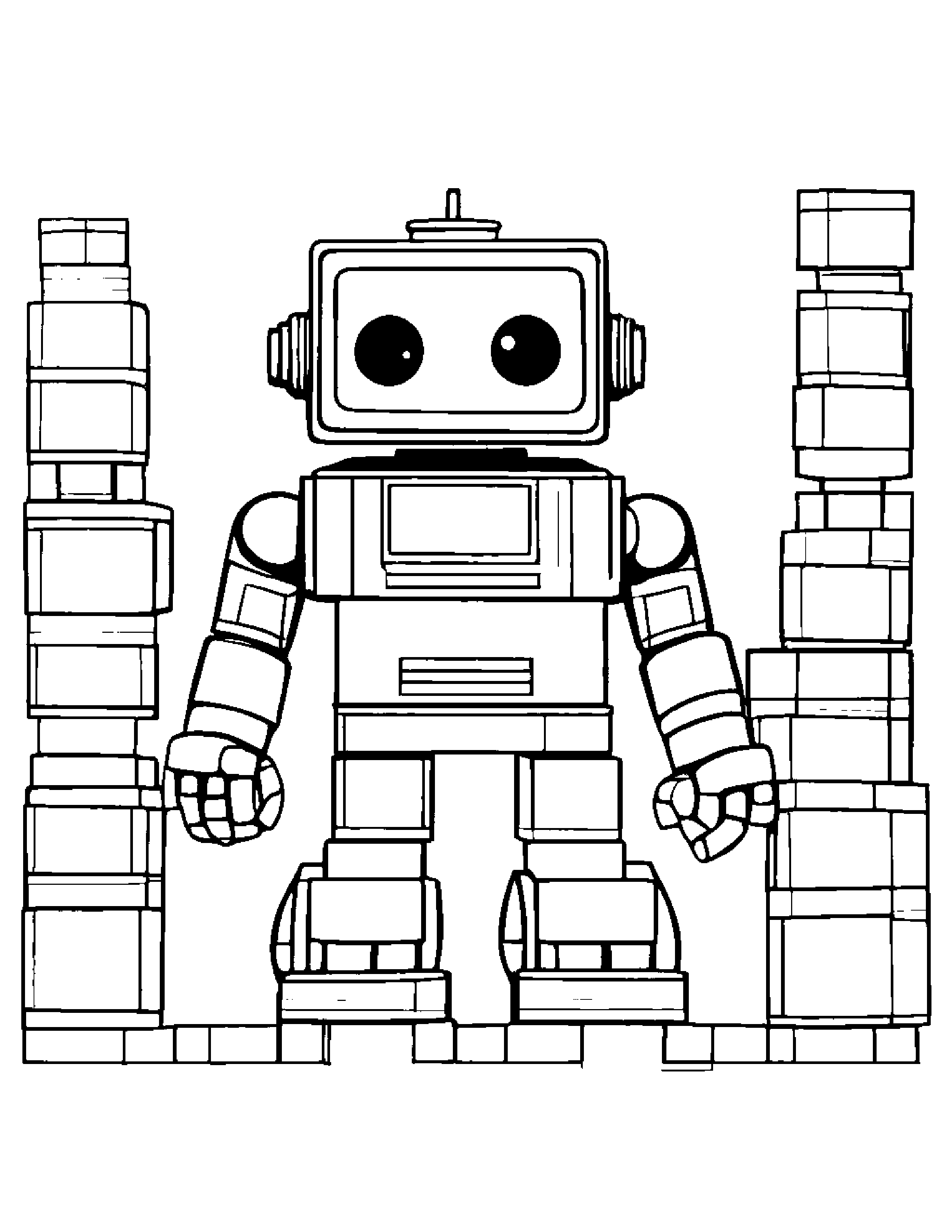 Robot Buddy Stacking Blocks #2 Coloring Page (Free Printable PDF)