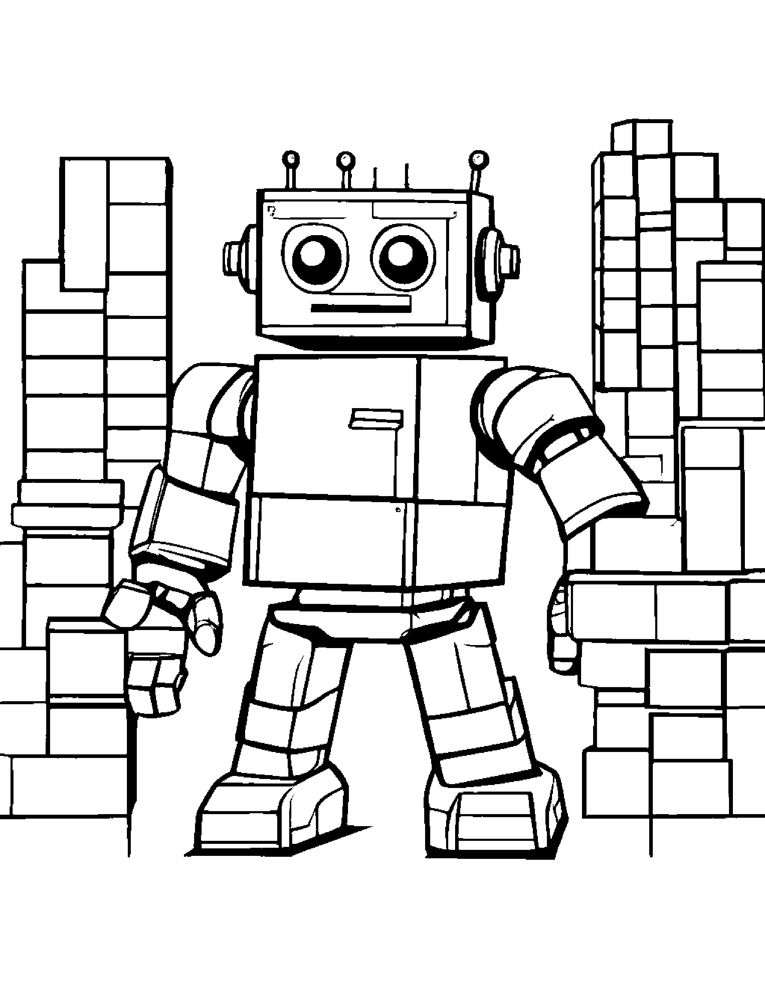 Robot Buddy Stacking Blocks #3 Coloring Page (Free Printable PDF)