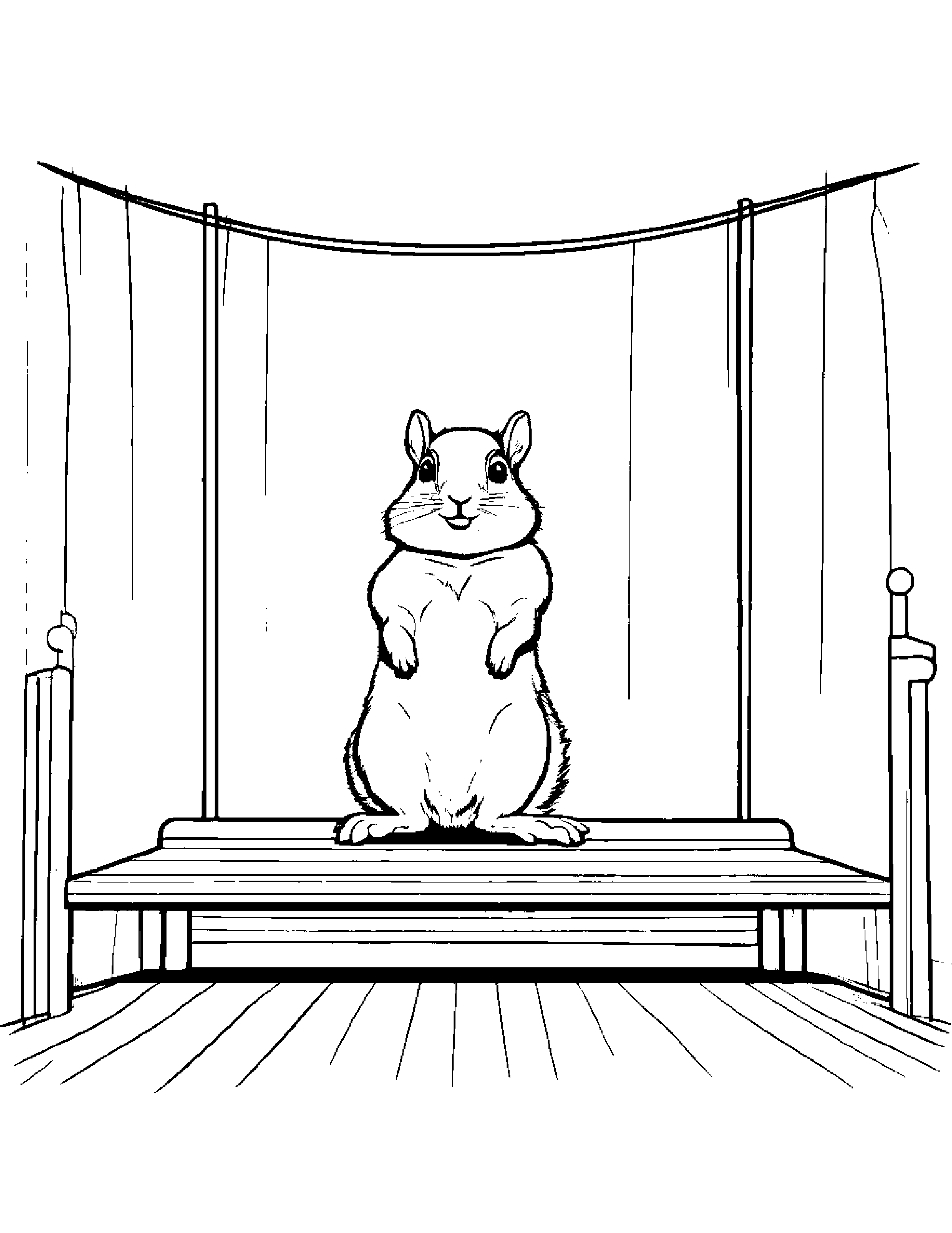Shy Squirrel Balancing On A Line On A Music Stage #2 Coloring Page (Free Printable PDF)