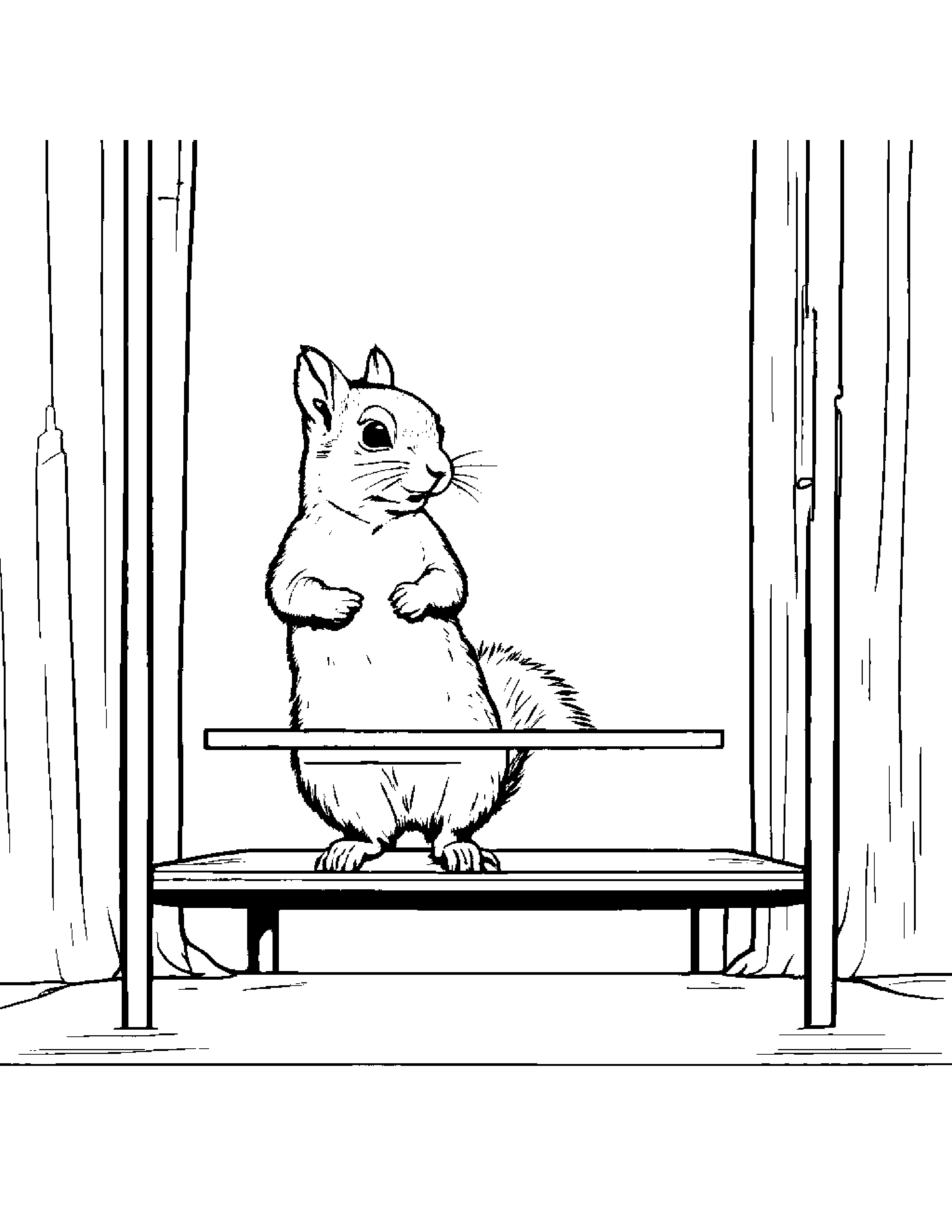 Shy Squirrel Balancing On A Line On A Music Stage #3 Coloring Page (Free Printable PDF)