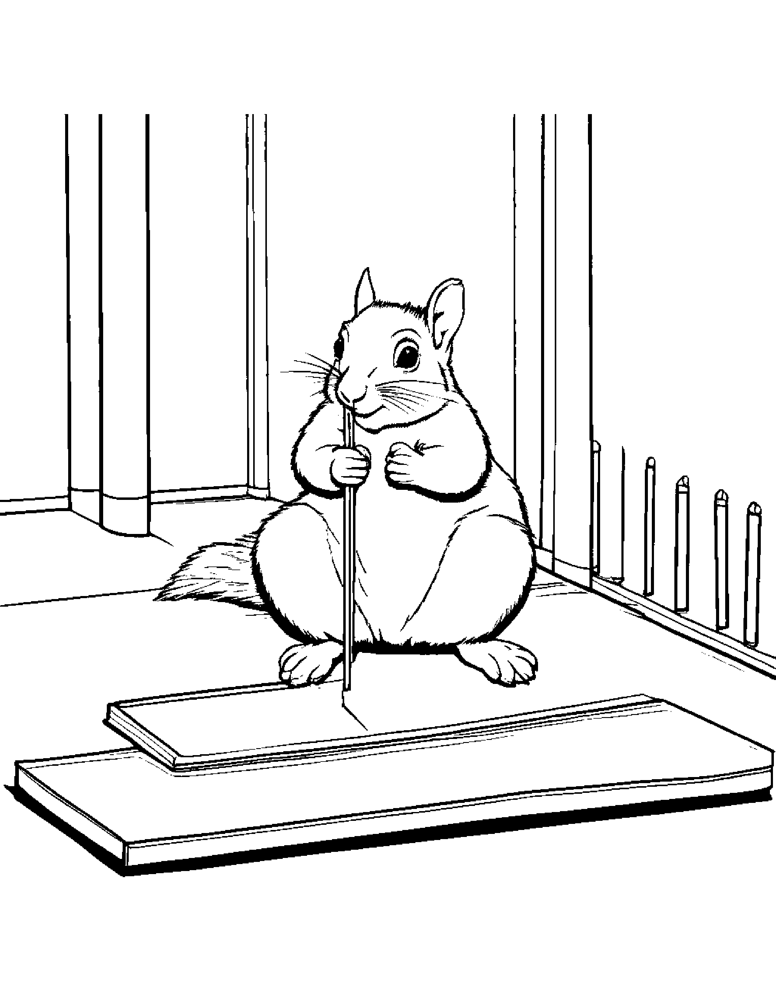Shy Squirrel Balancing On A Line On A Music Stage #5 Coloring Page (Free Printable PDF)