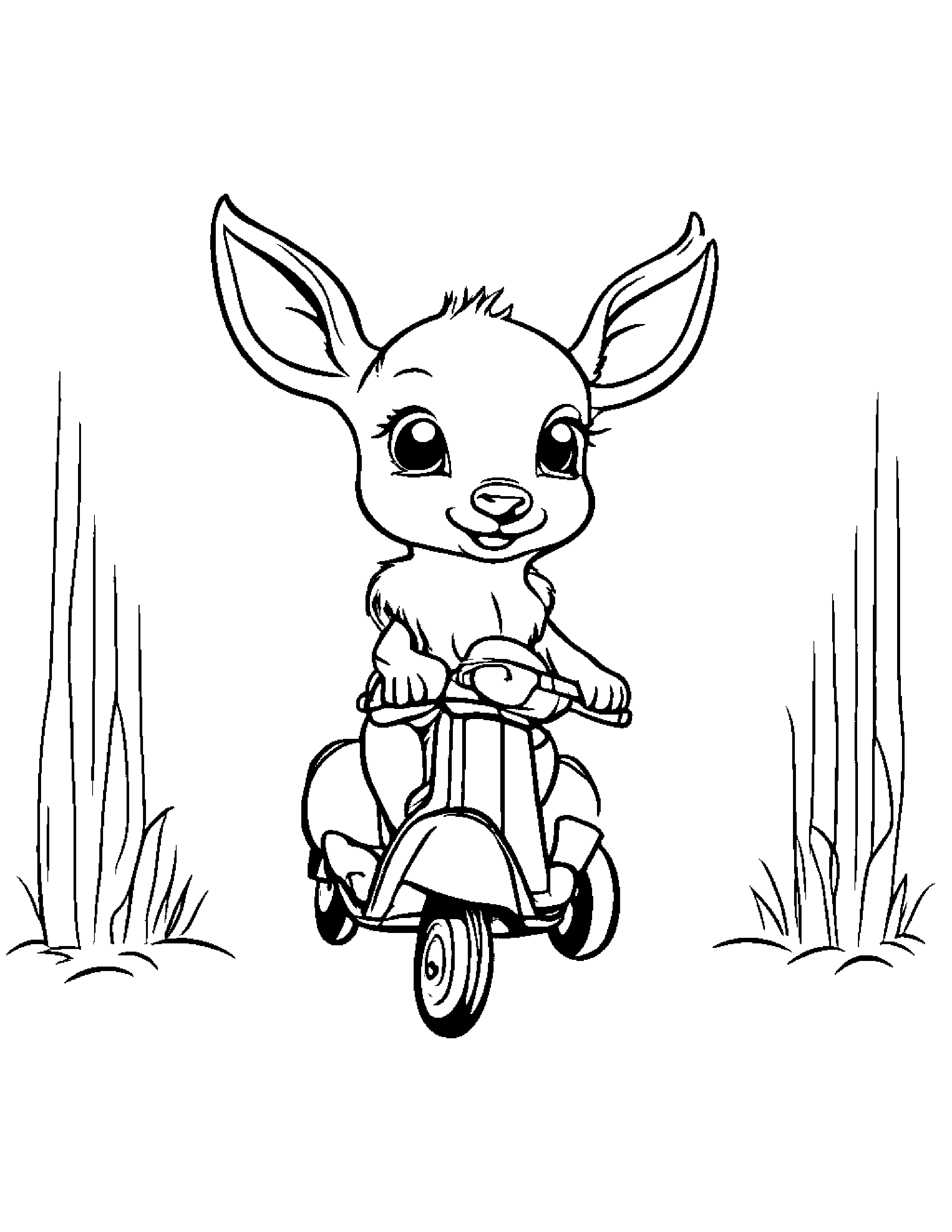 Sprightly Deer Fawn Riding A Scooter #2 Coloring Page (Free Printable PDF)