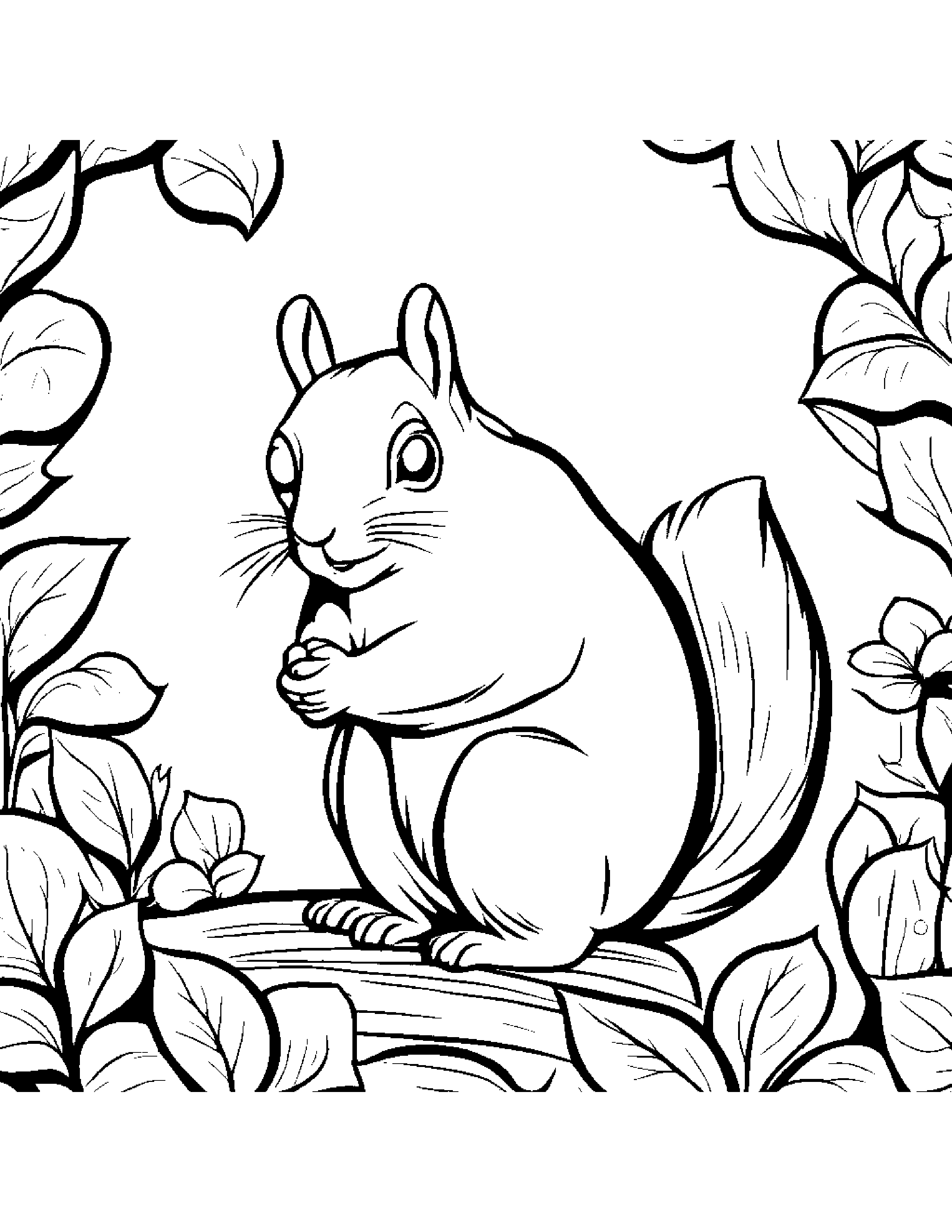 Squirrel With A Leaf Sprig #3 Coloring Page (Free Printable PDF)
