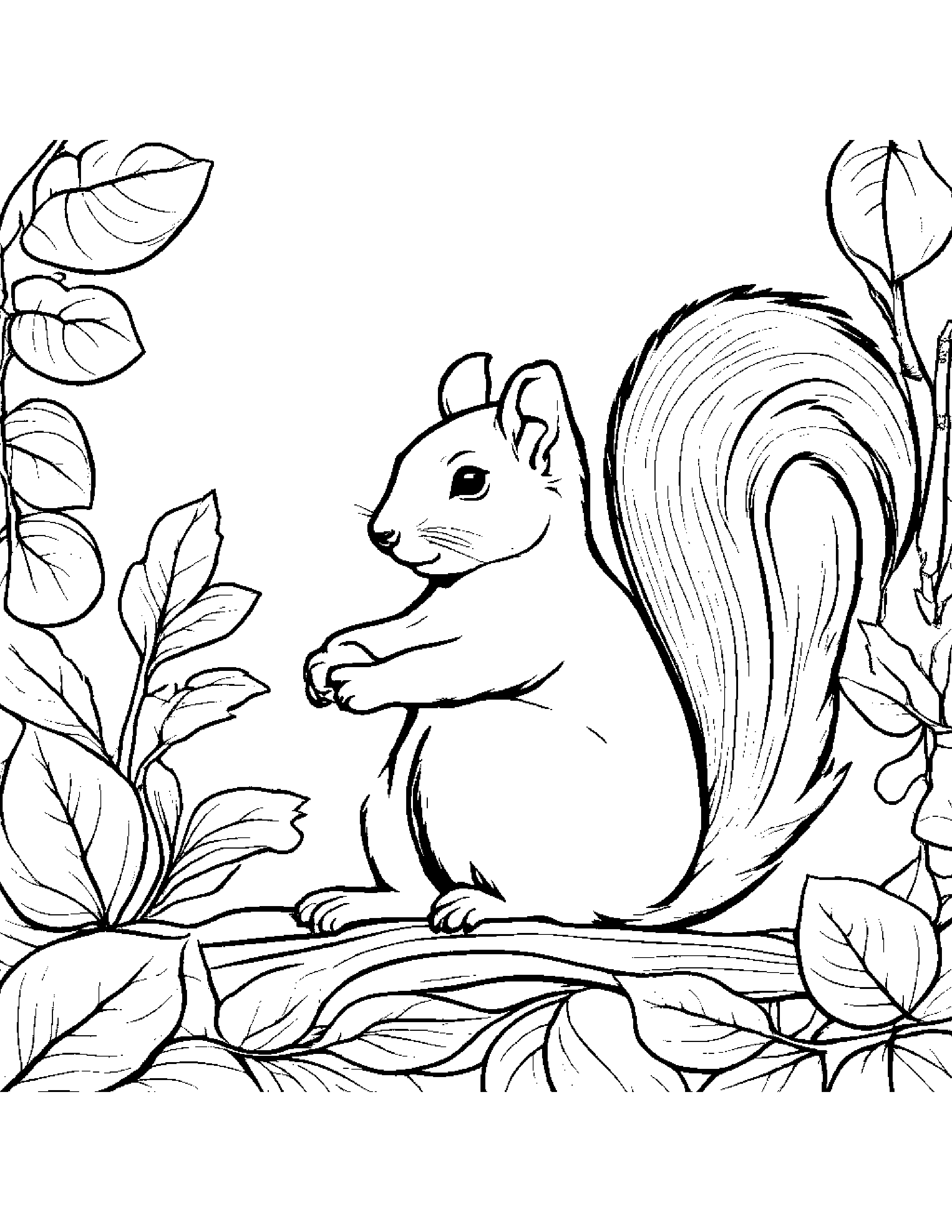 Squirrel With A Leaf Sprig #4 Coloring Page (Free Printable PDF)