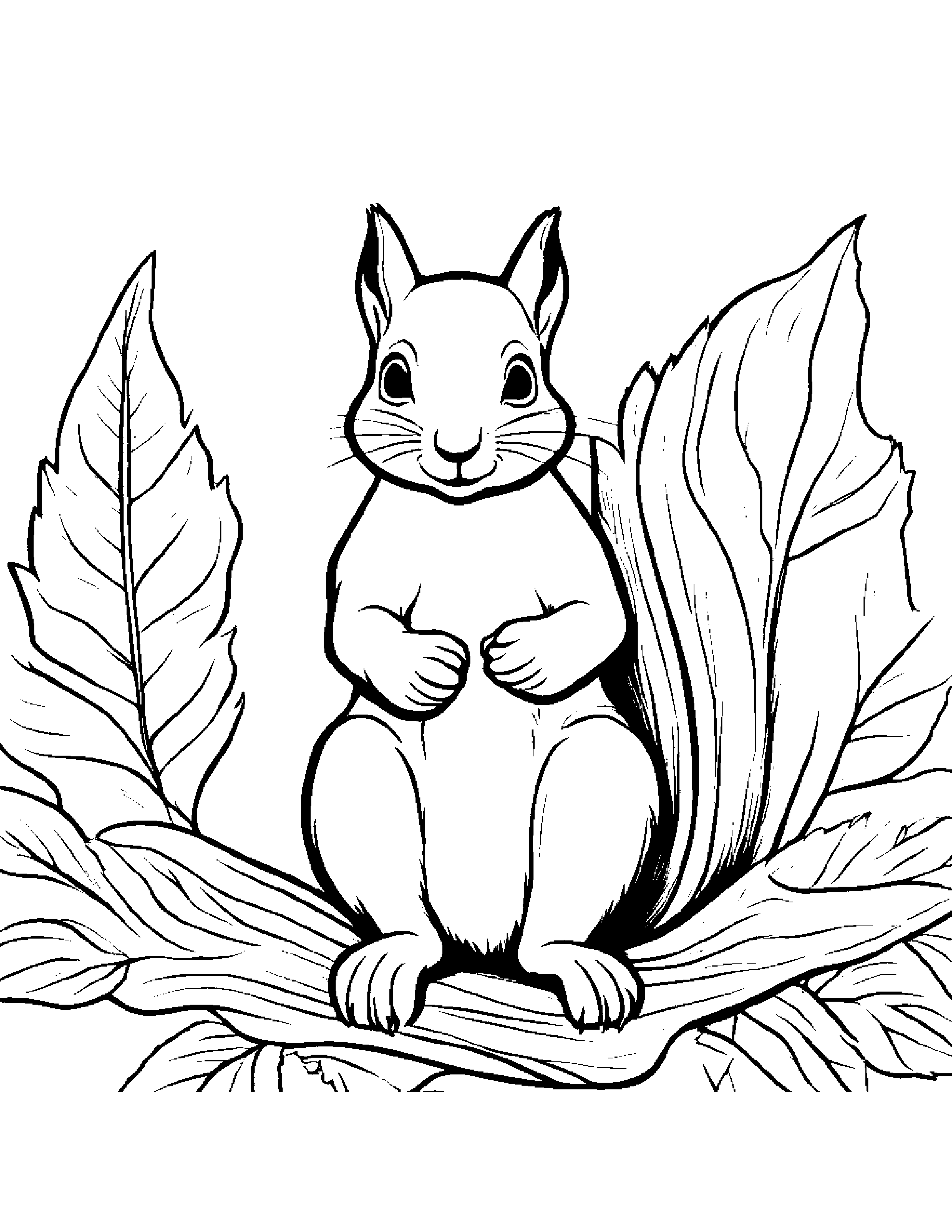 Squirrel With A Leaf Sprig #5 Coloring Page (Free Printable PDF)