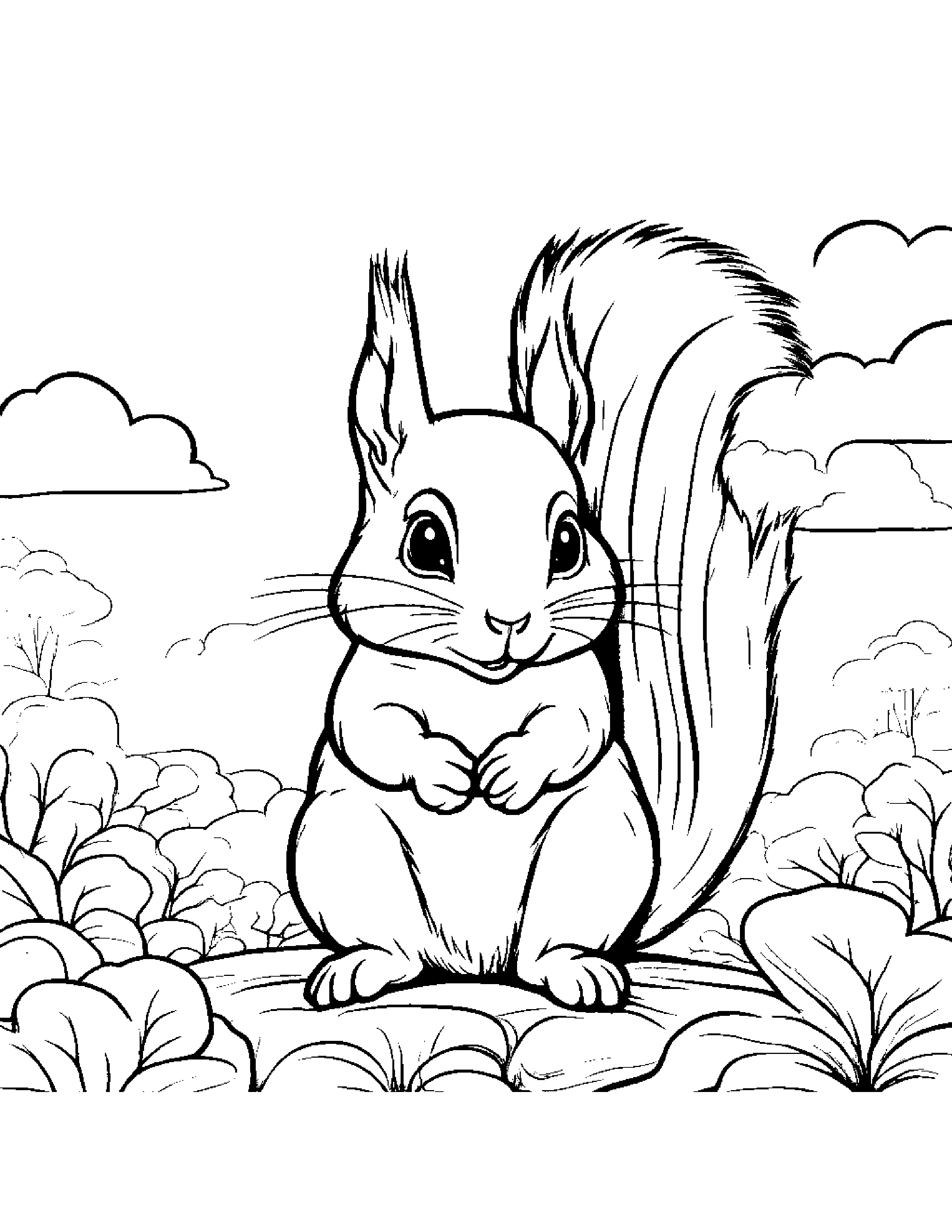 Squirrel With A Tiny Bow On A Fluffy Cloud #3 Coloring Page (Free Printable PDF)