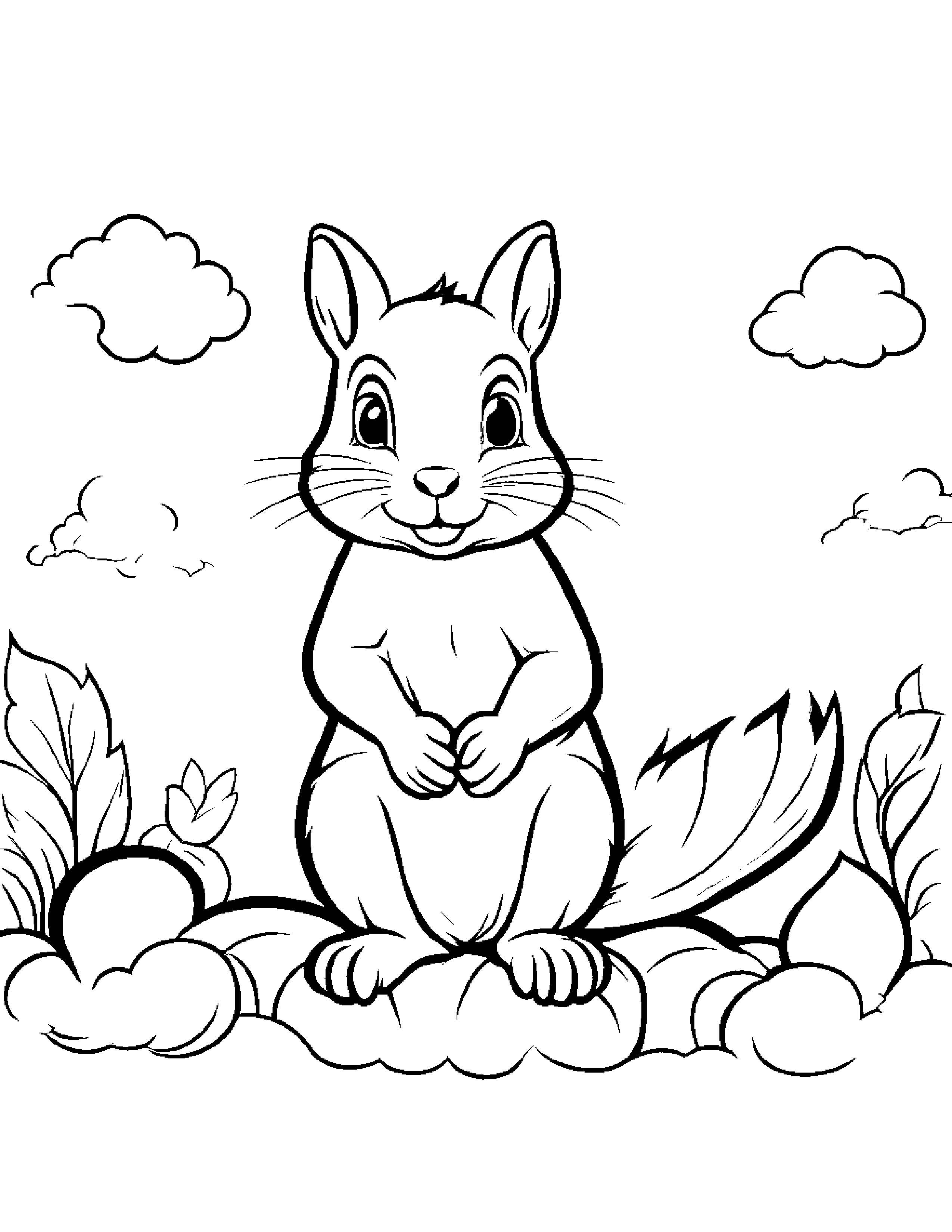 Squirrel With A Tiny Bow On A Fluffy Cloud Coloring Page (Free Printable PDF)