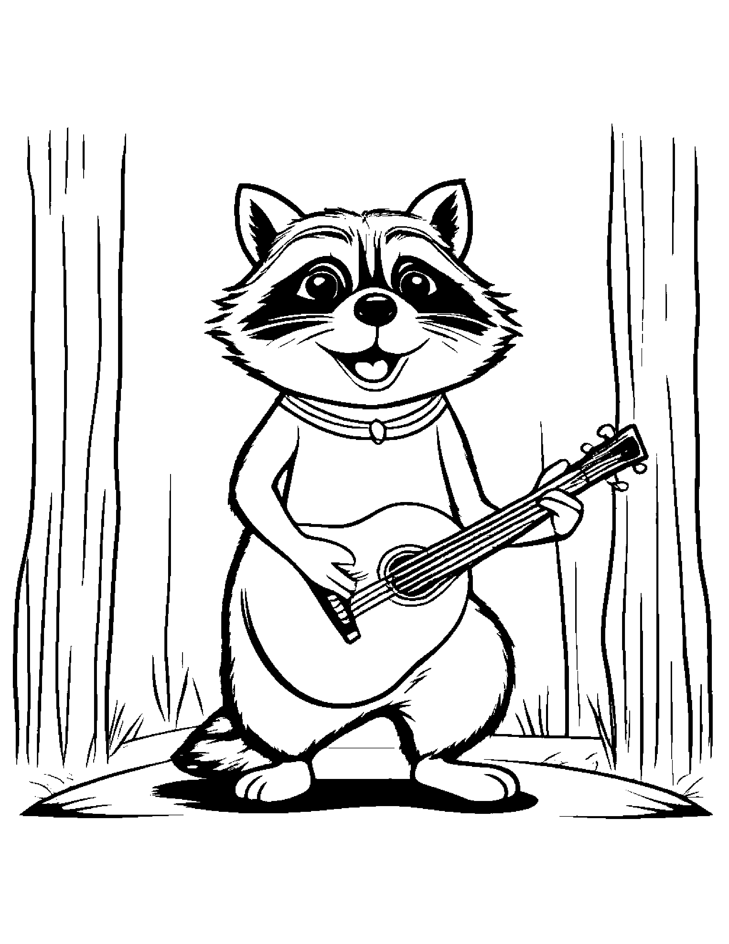 Sunny Raccoon Singing On A Music Stage #2 Coloring Page (Free Printable PDF)