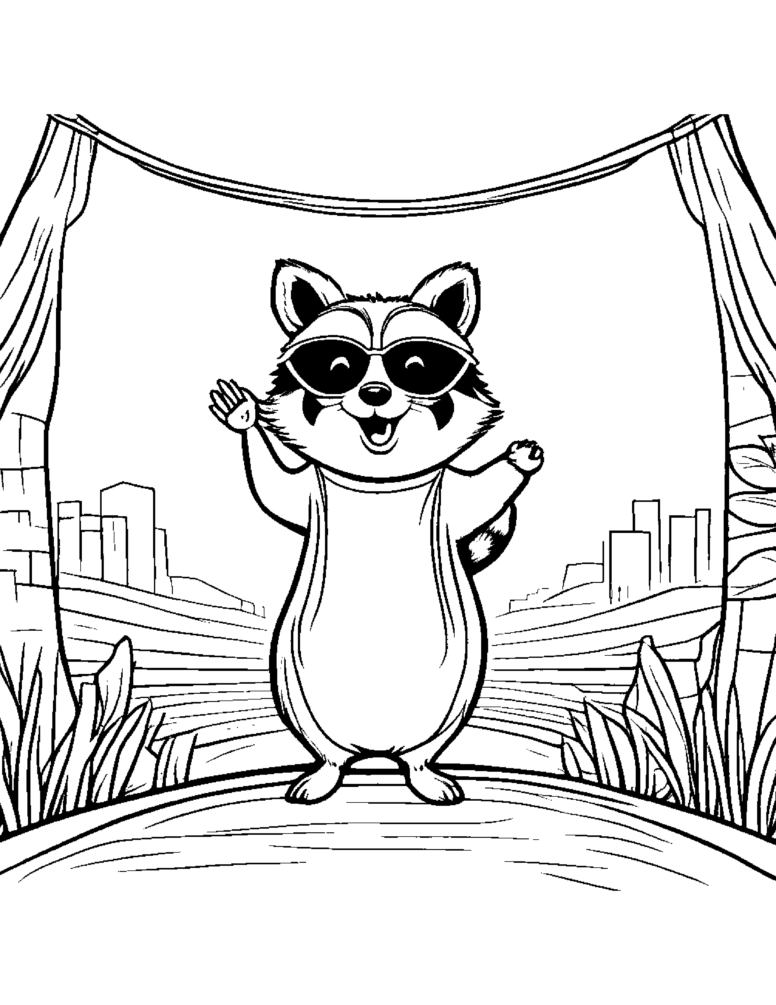 Sunny Raccoon Singing On A Music Stage #3 Coloring Page (Free Printable PDF)