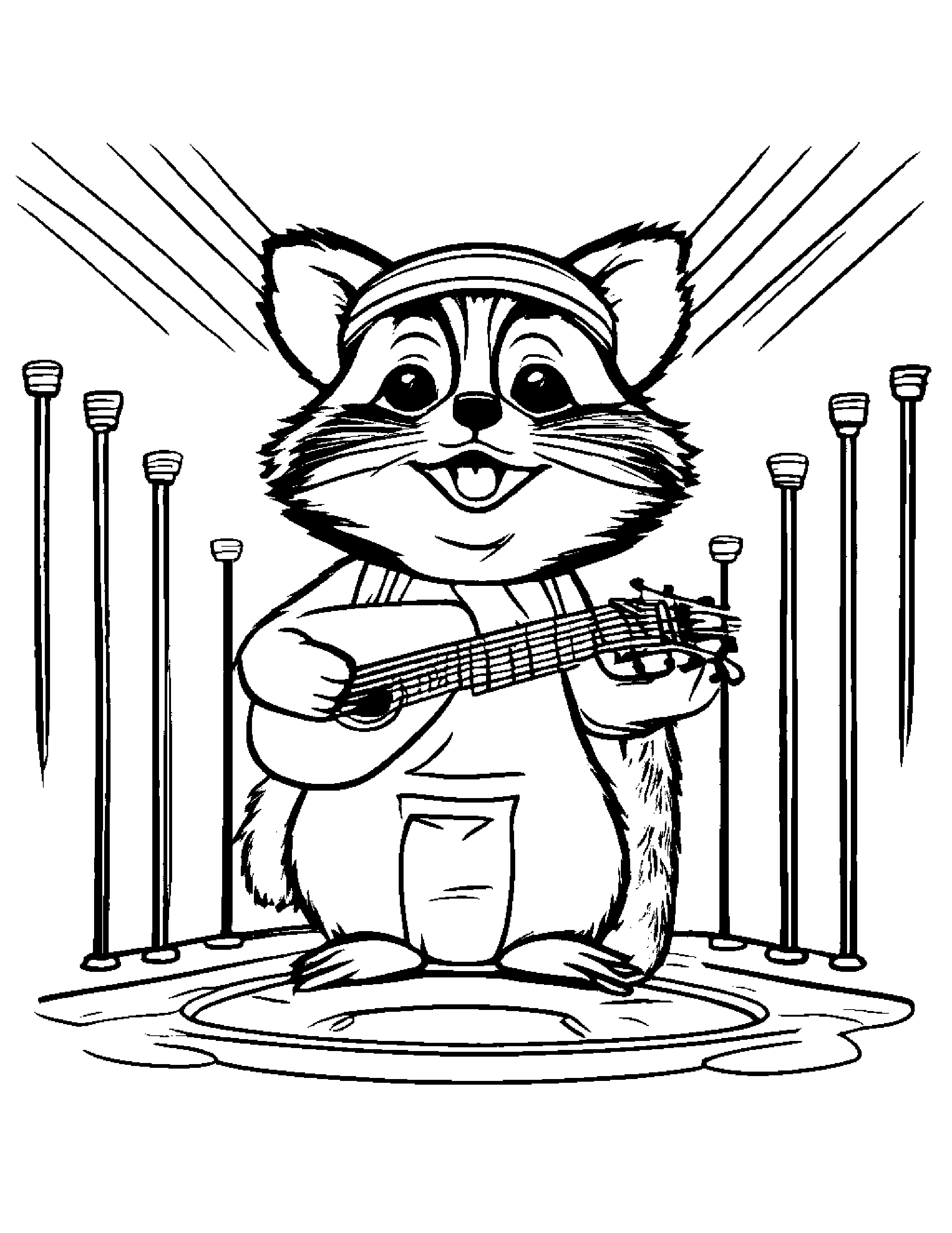Sunny Raccoon Singing On A Music Stage #4 Coloring Page (Free Printable PDF)