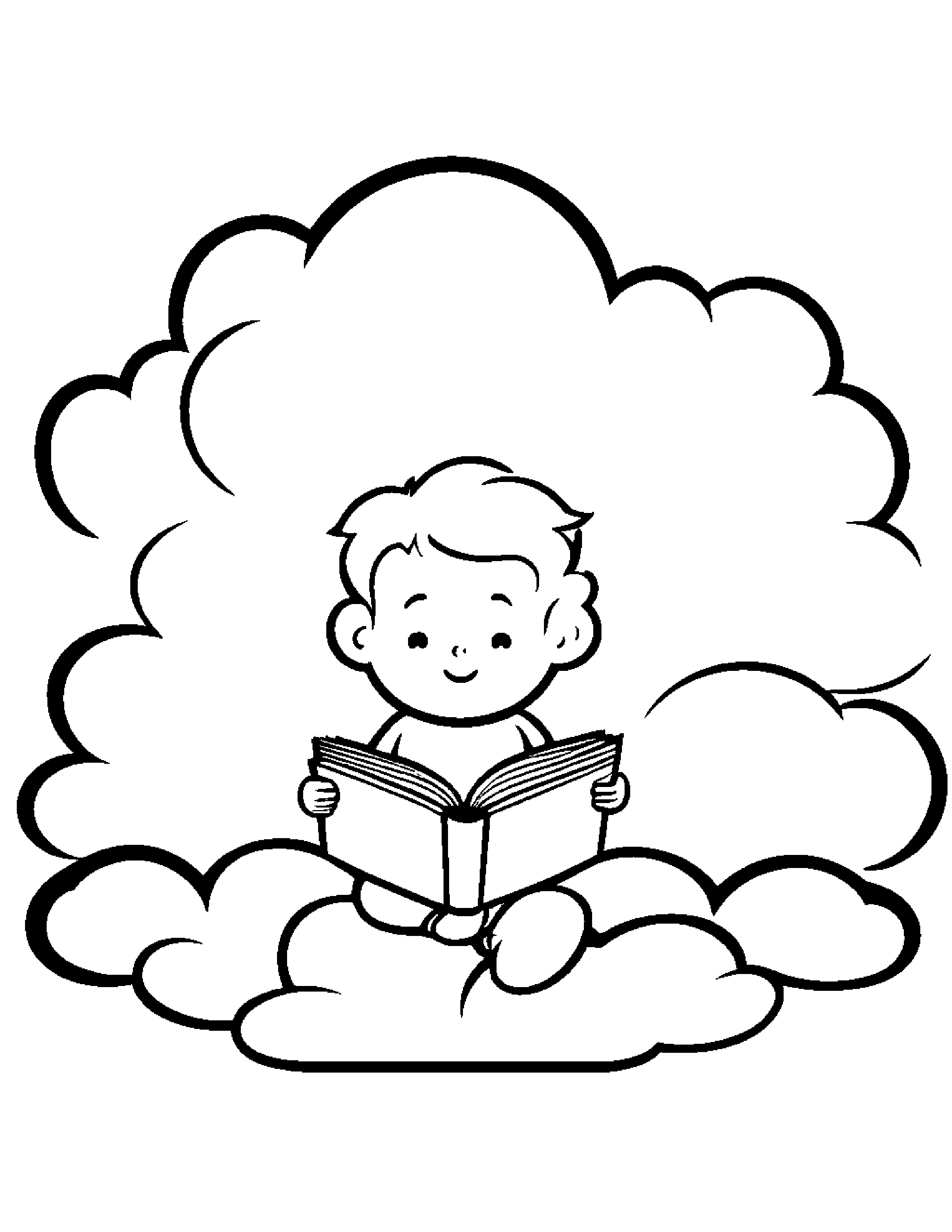 Cloud Reading A Book #2 Coloring Page (Free Printable PDF)