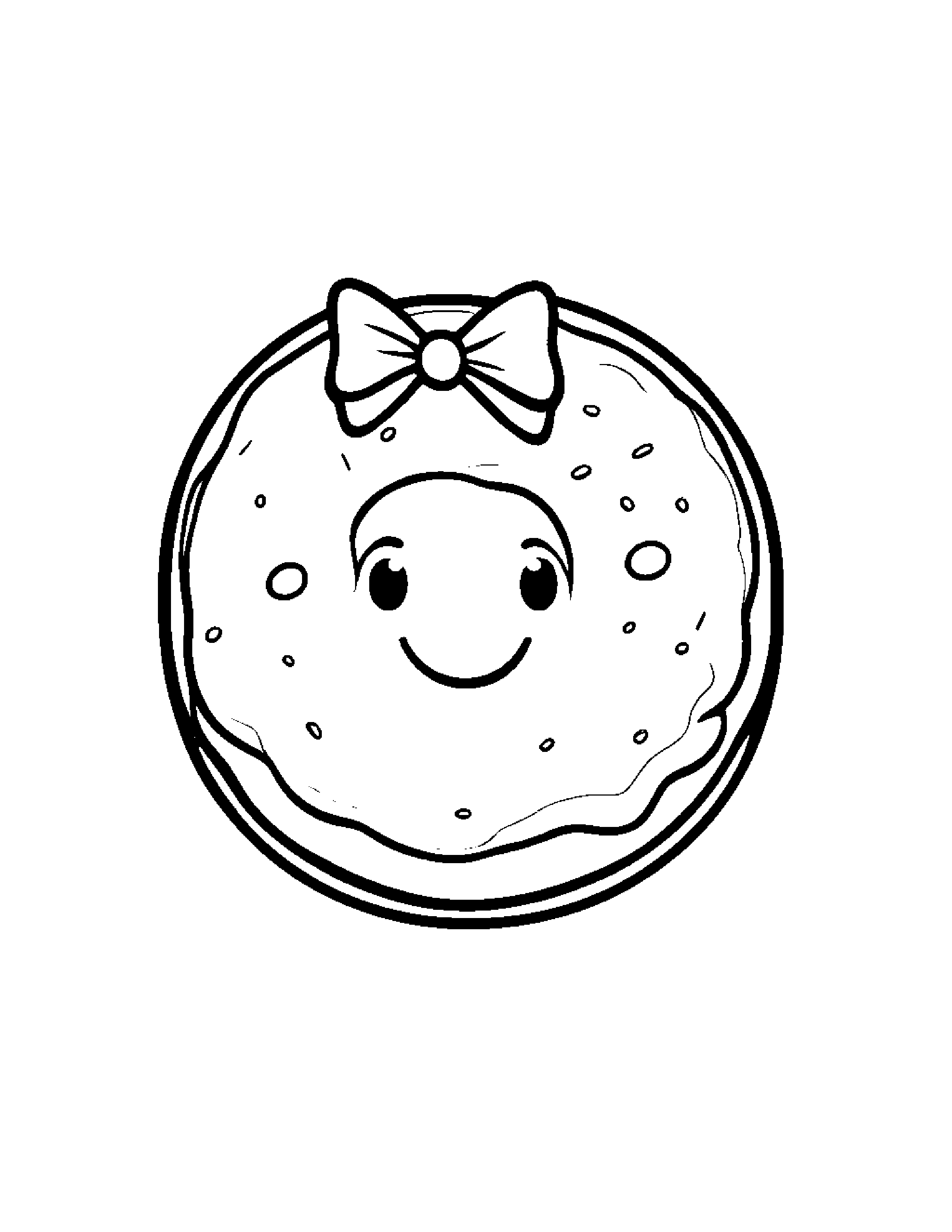 Happy Donut With A Bow Coloring Page (Free Printable PDF)