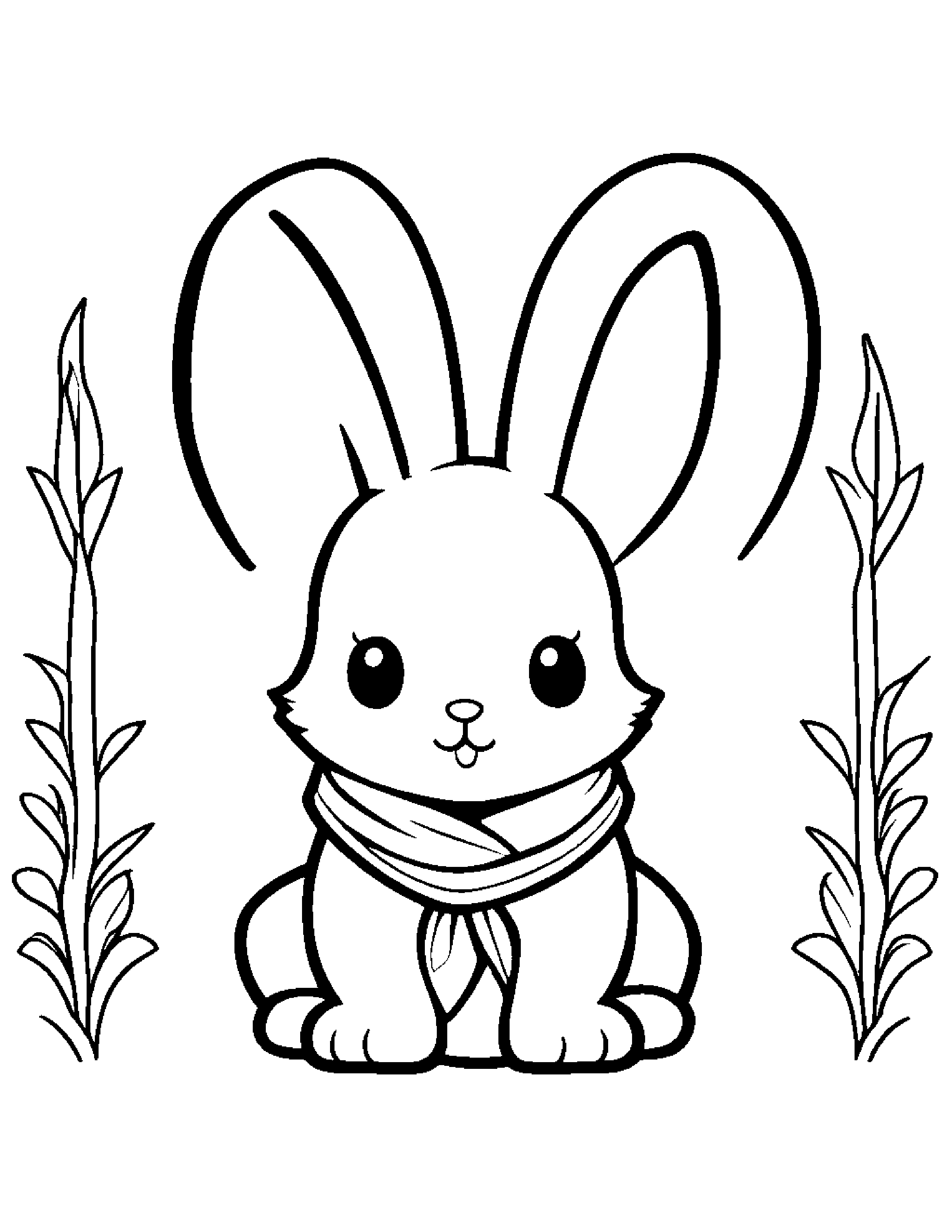 Kawaii Bunny With Scarf #2 Coloring Page (Free Printable PDF)