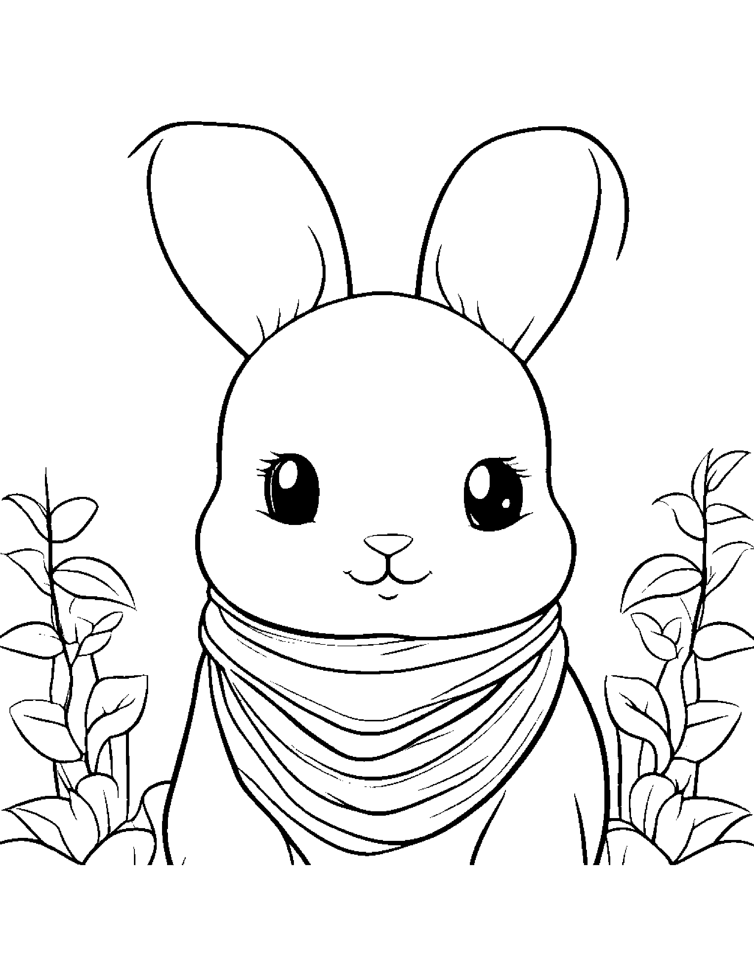 Kawaii Bunny With Scarf Coloring Page (Free Printable PDF)