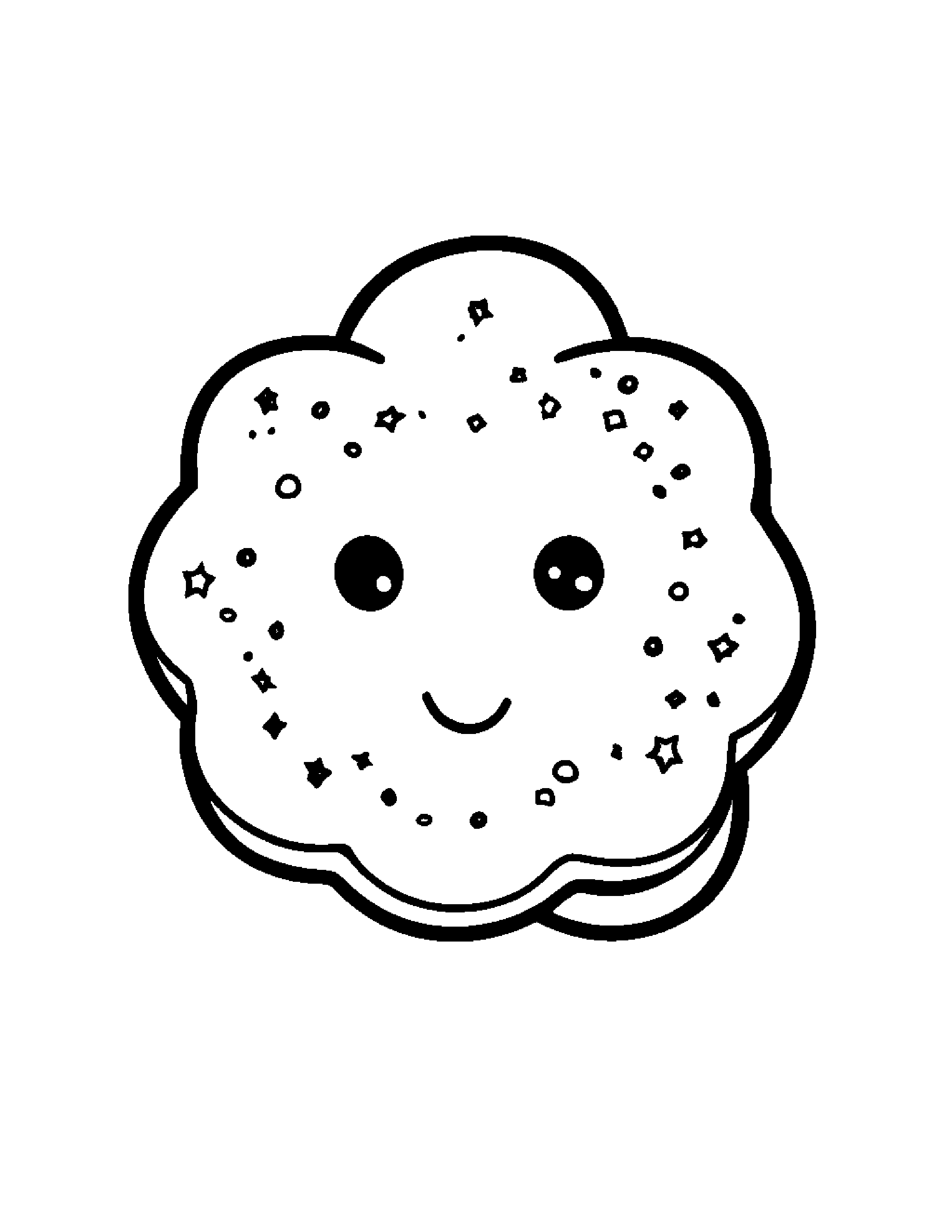 Kawaii Donut With A Star #2 Coloring Page (Free Printable PDF)