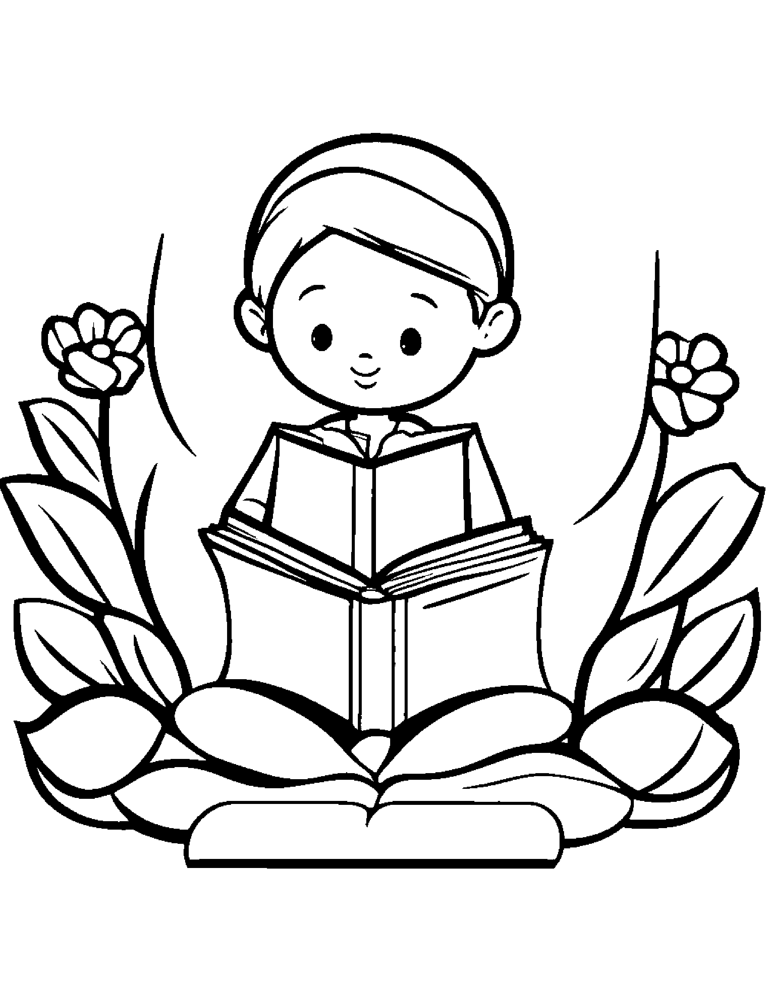 Tiny Flower Reading A Book #2 Coloring Page (Free Printable PDF)