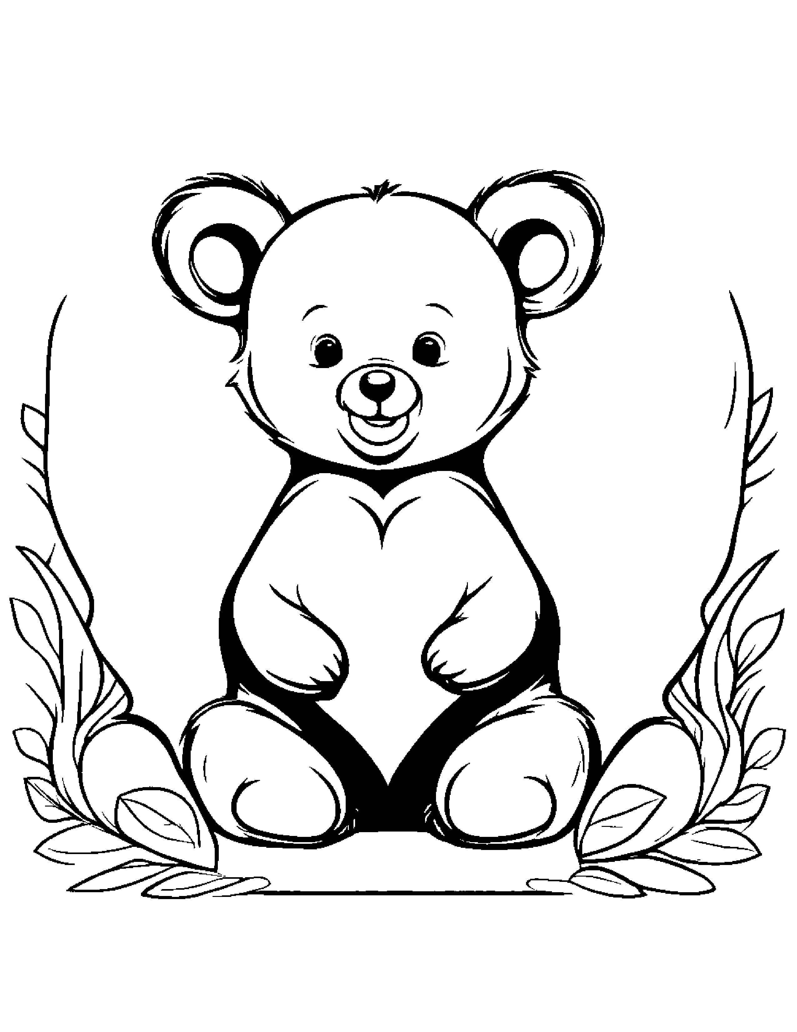 Baby Bear Cub Hugging A Heart #2 Coloring Page (Free Printable PDF)