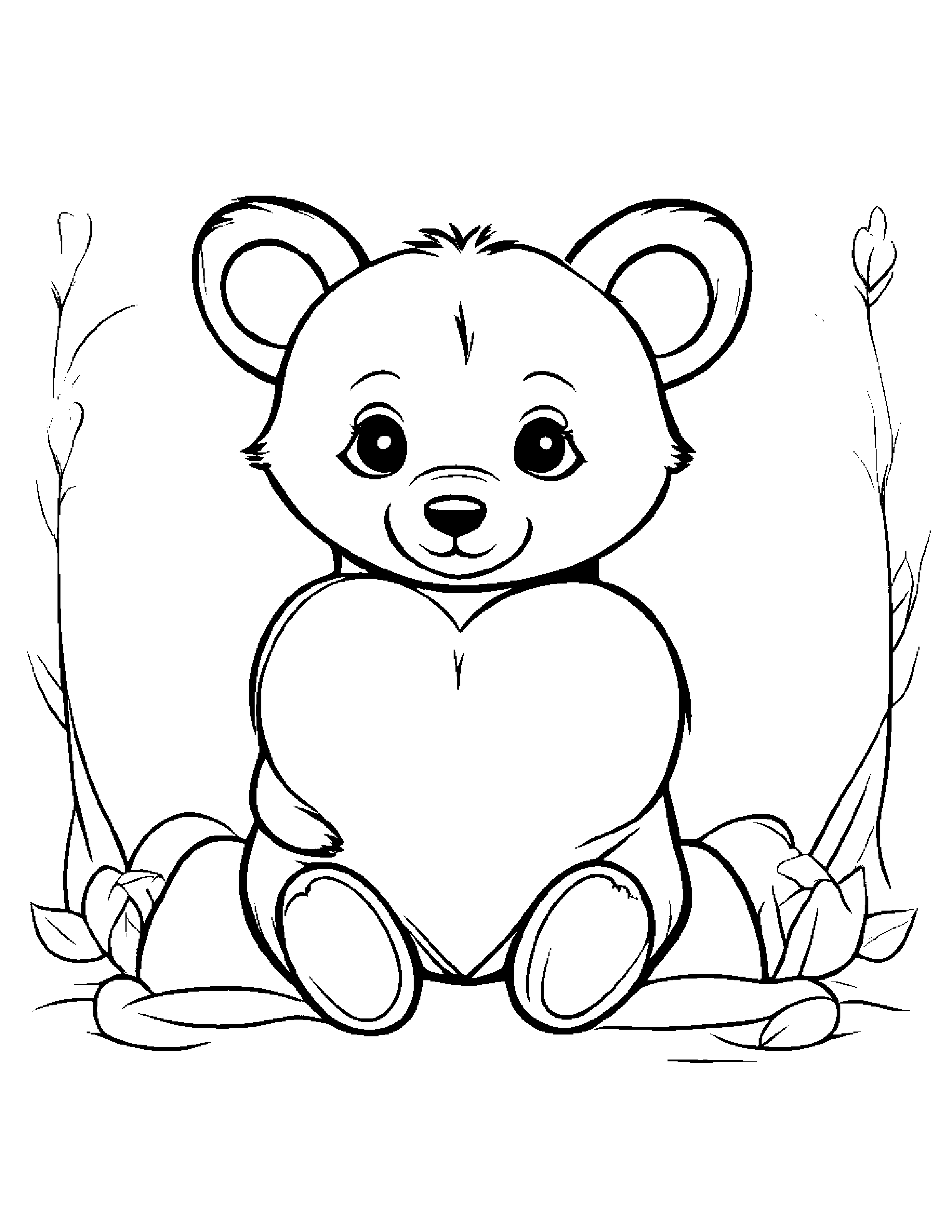 Baby Bear Cub Hugging A Heart Coloring Page (Free Printable PDF)