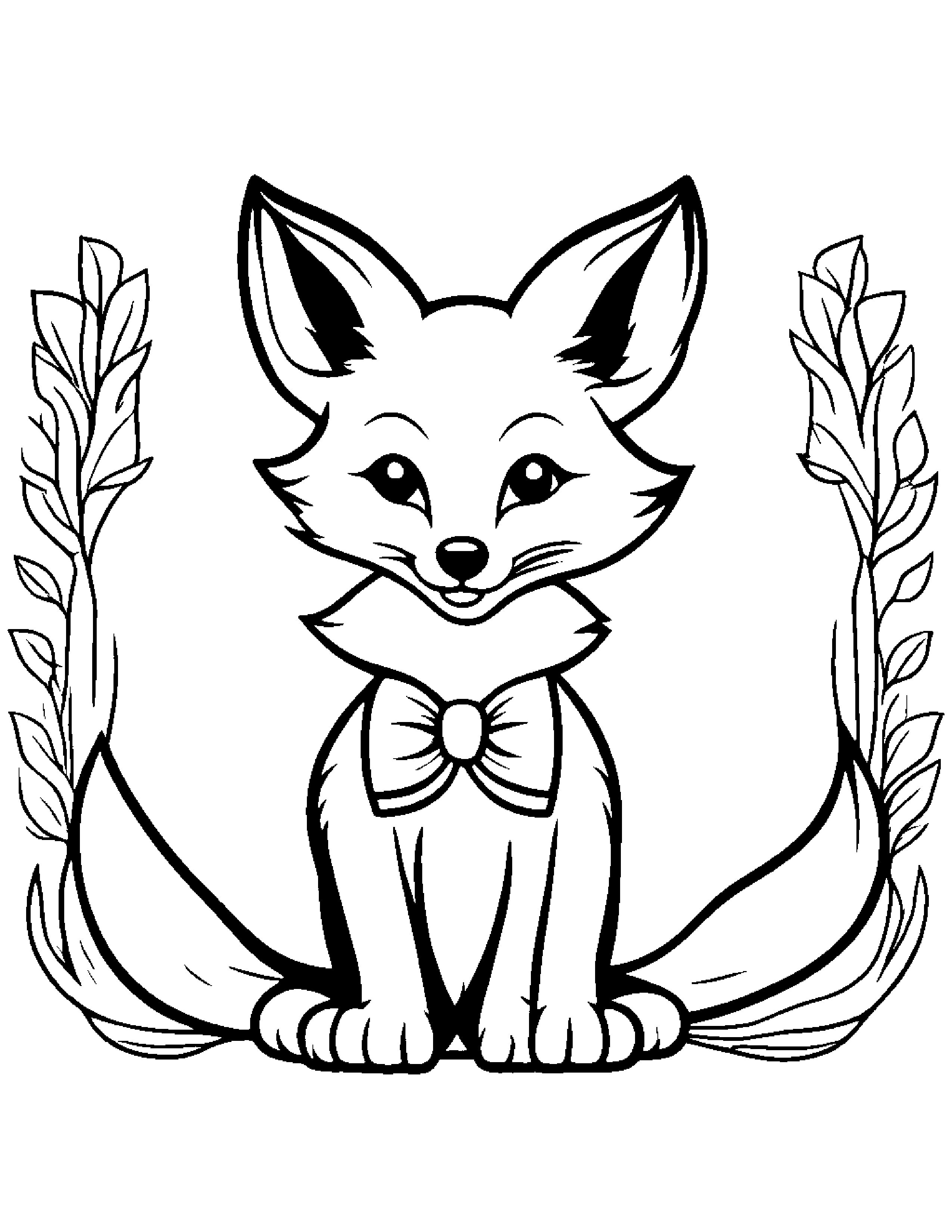 Fox With A Bow #2 Coloring Page (Free Printable PDF)