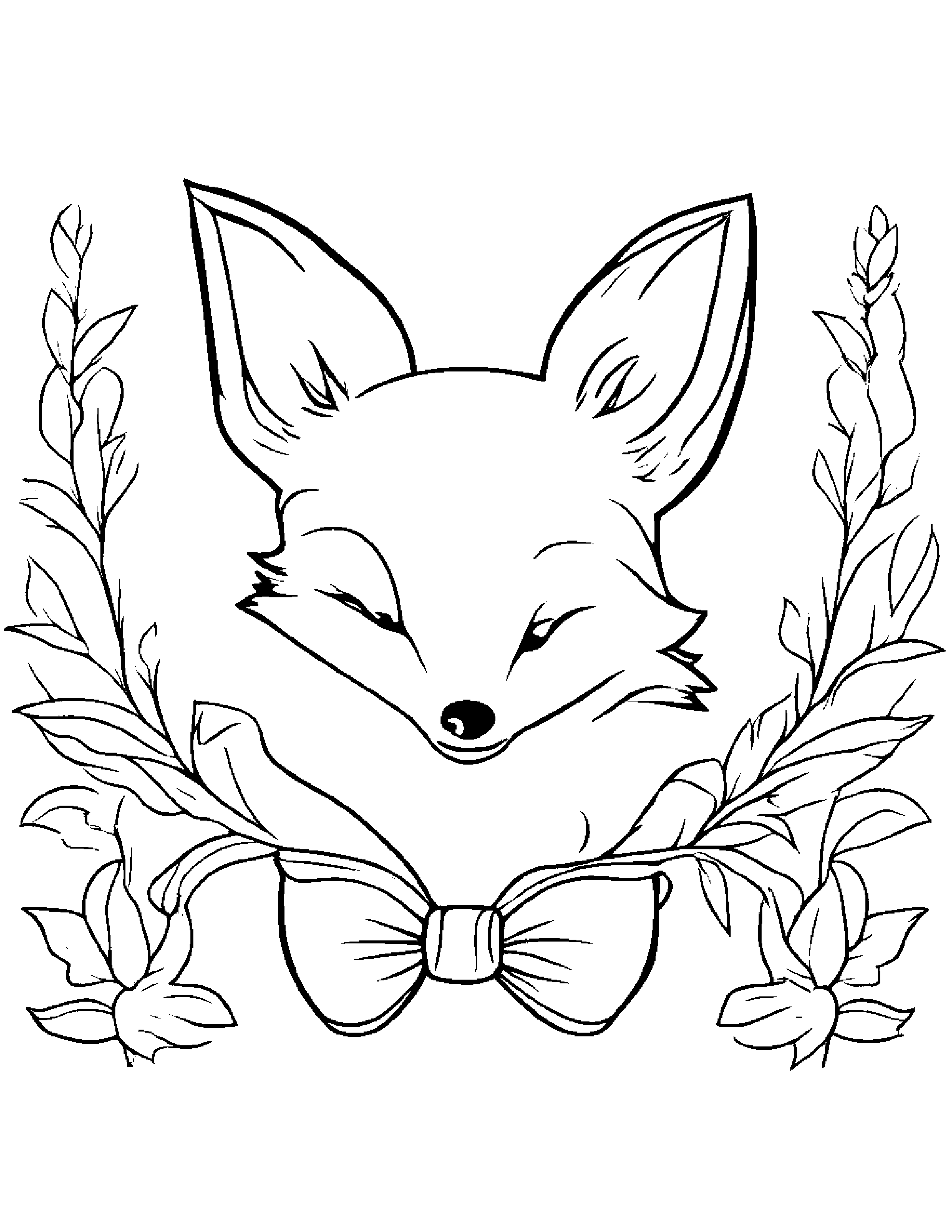 Fox With A Bow Coloring Page (Free Printable PDF)
