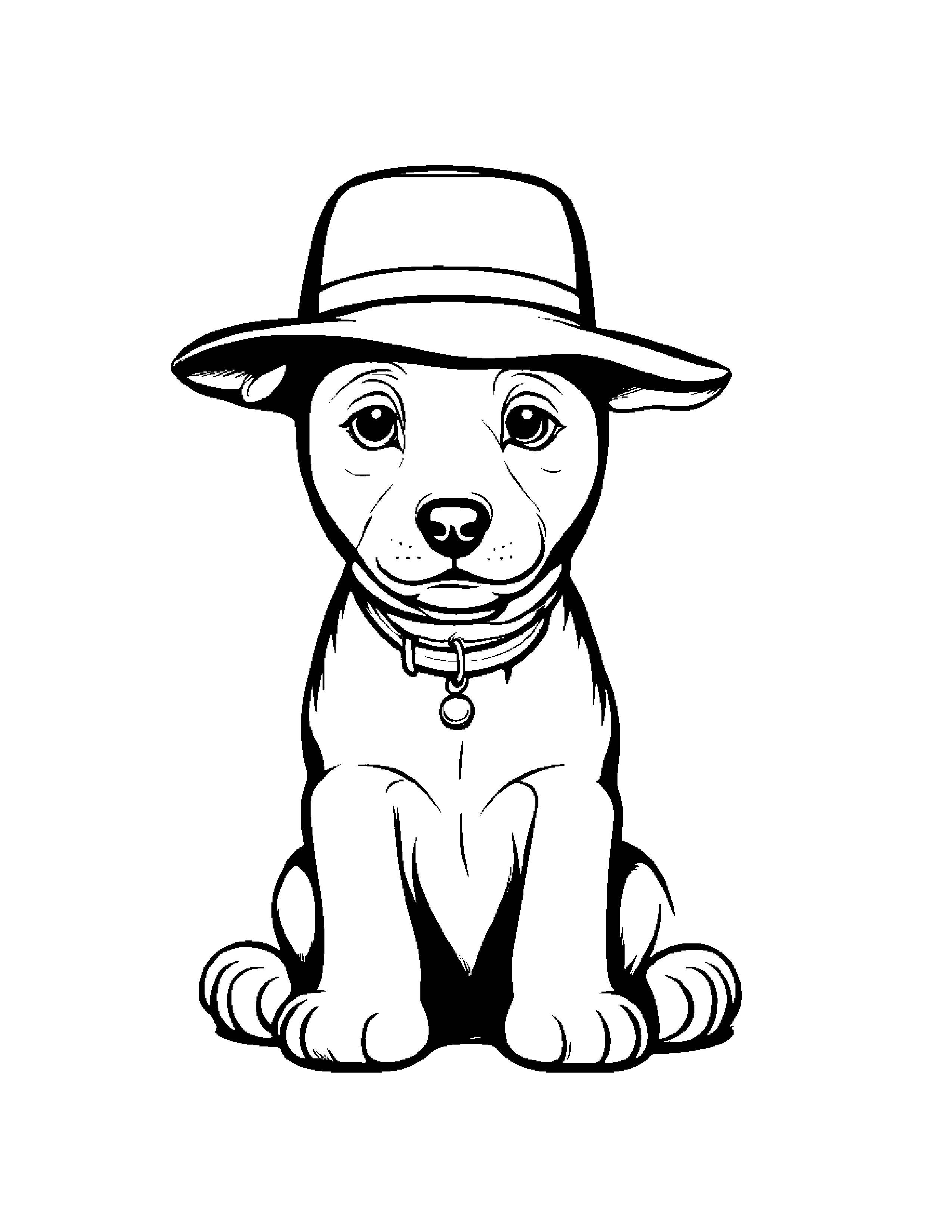 Gentle Puppy Wearing A Hat #2 Coloring Page (Free Printable PDF)