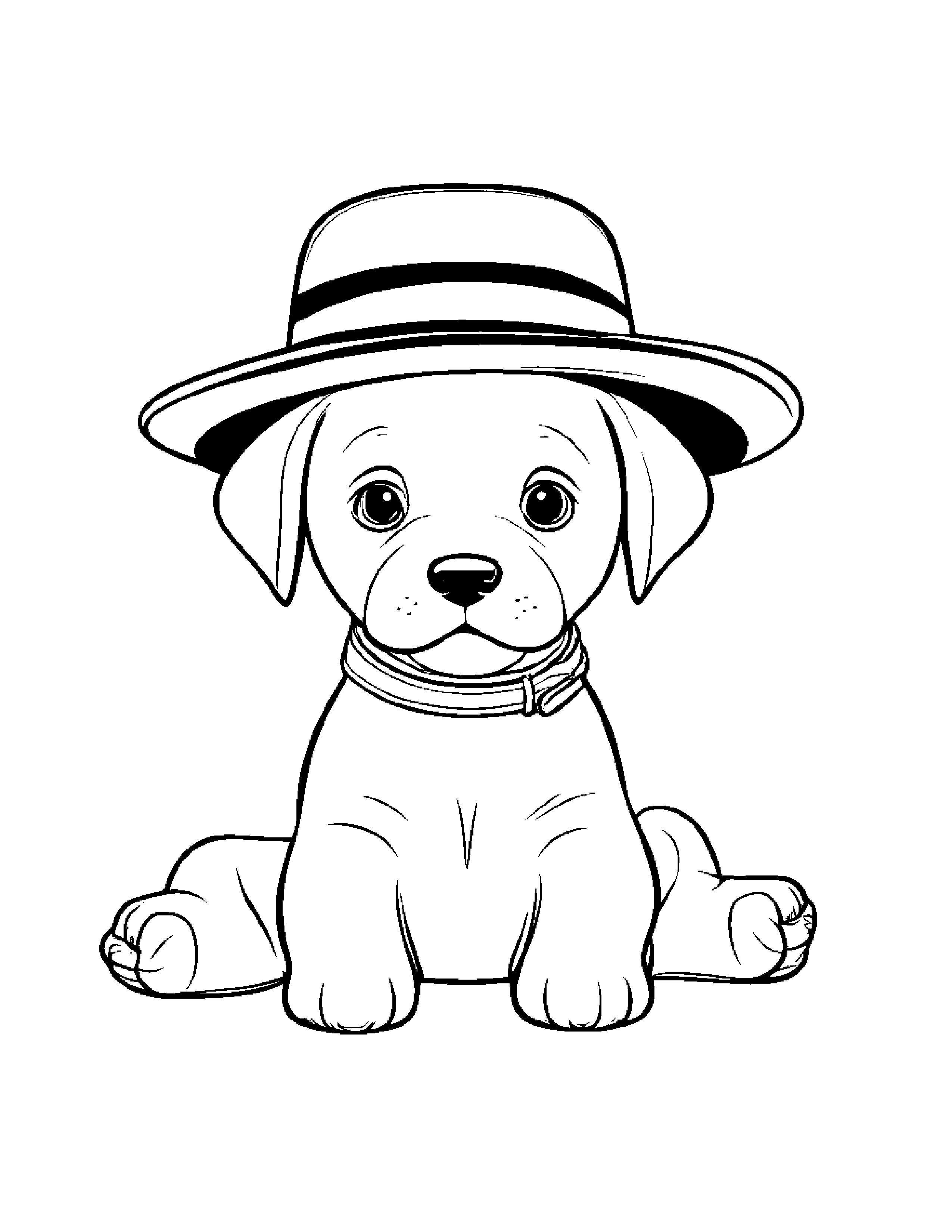 Gentle Puppy Wearing A Hat Coloring Page (Free Printable PDF)