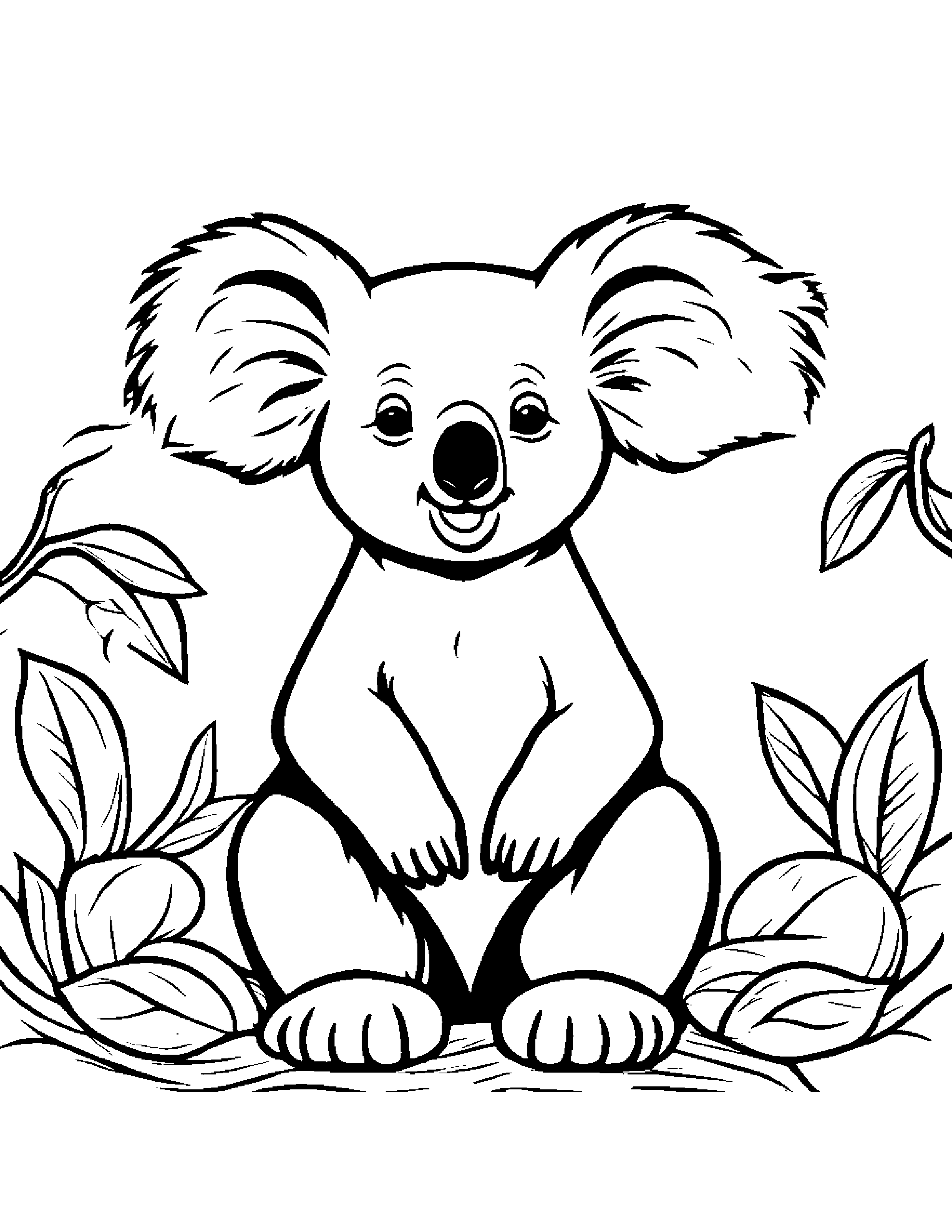 Happy Koala #2 Coloring Page (Free Printable PDF)