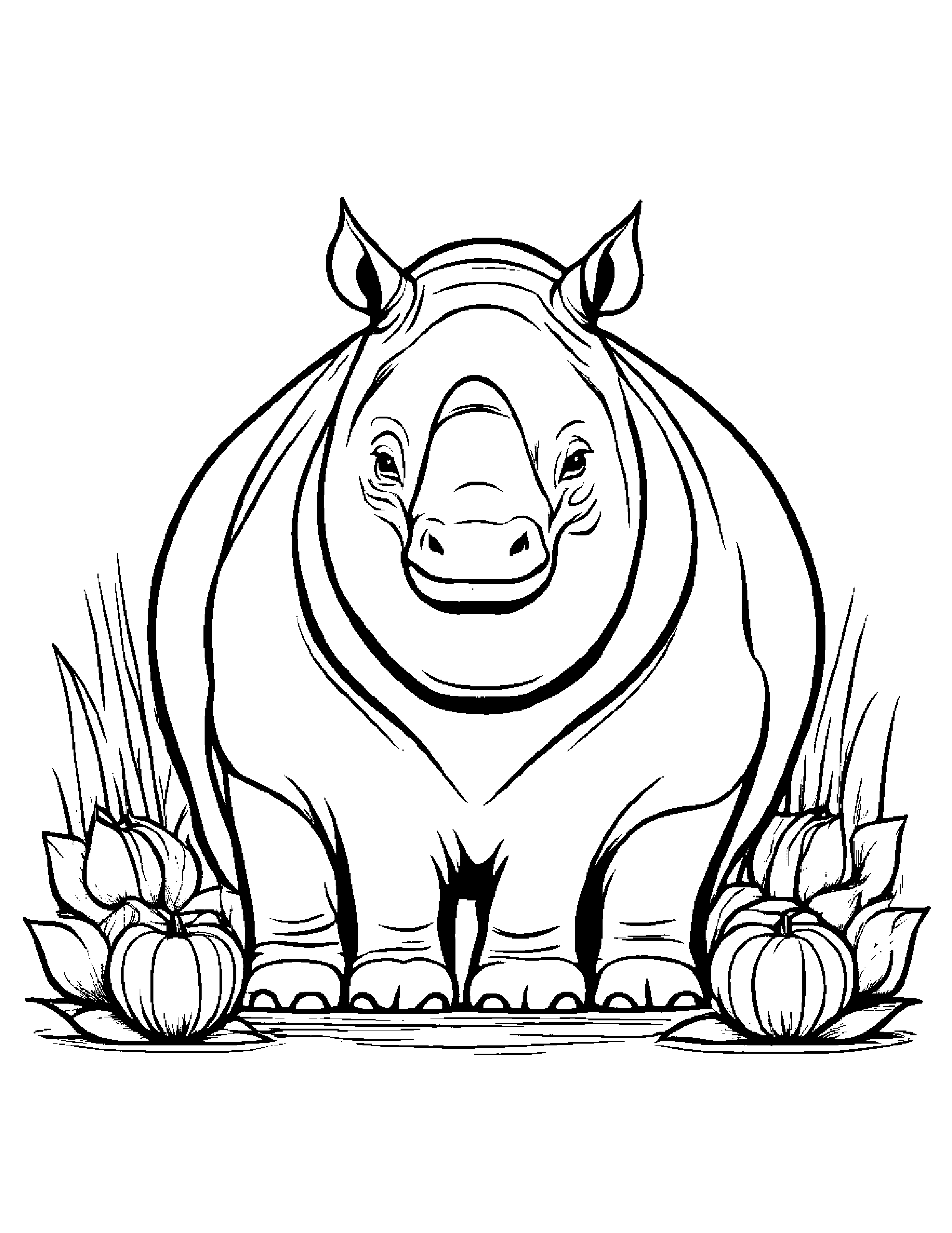 Honeydew Melon Rhinoceros Spraying Water Coloring Page (Free Printable PDF)