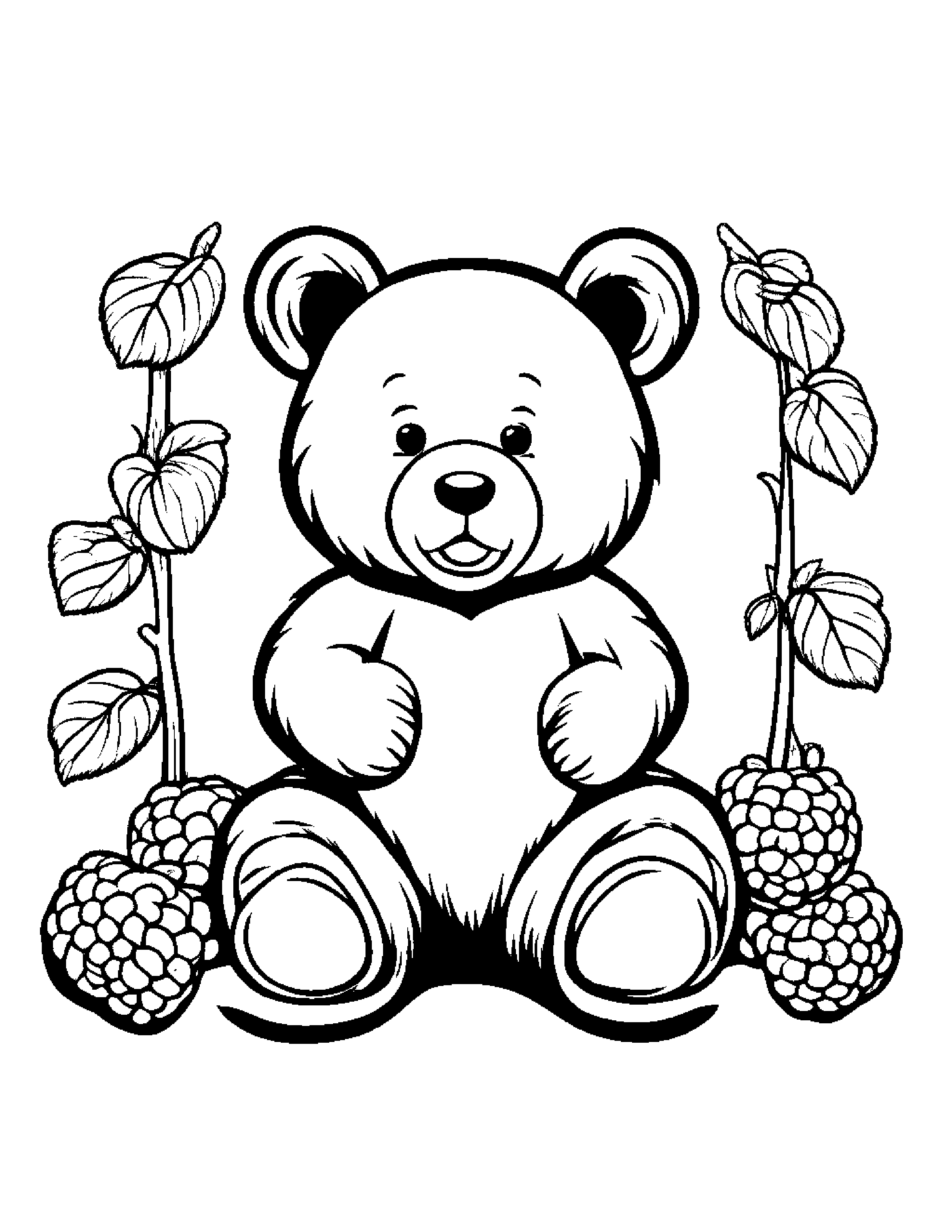 Raspberry Bear Hugging Raspberries Coloring Page (Free Printable PDF)