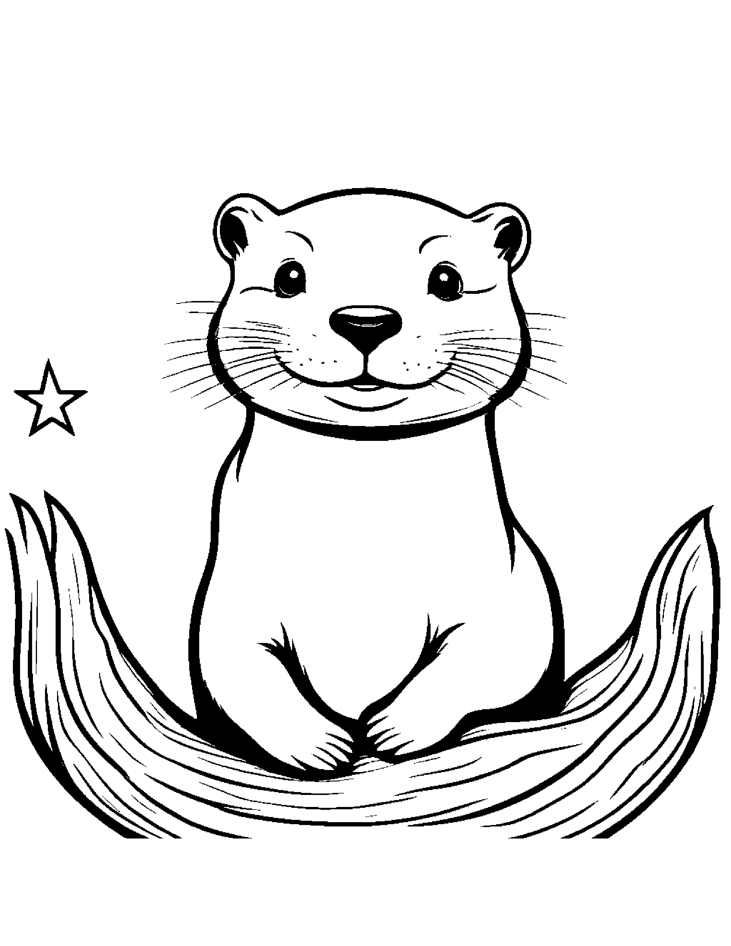 Smiling Otter With A Star #2 Coloring Page (Free Printable PDF)
