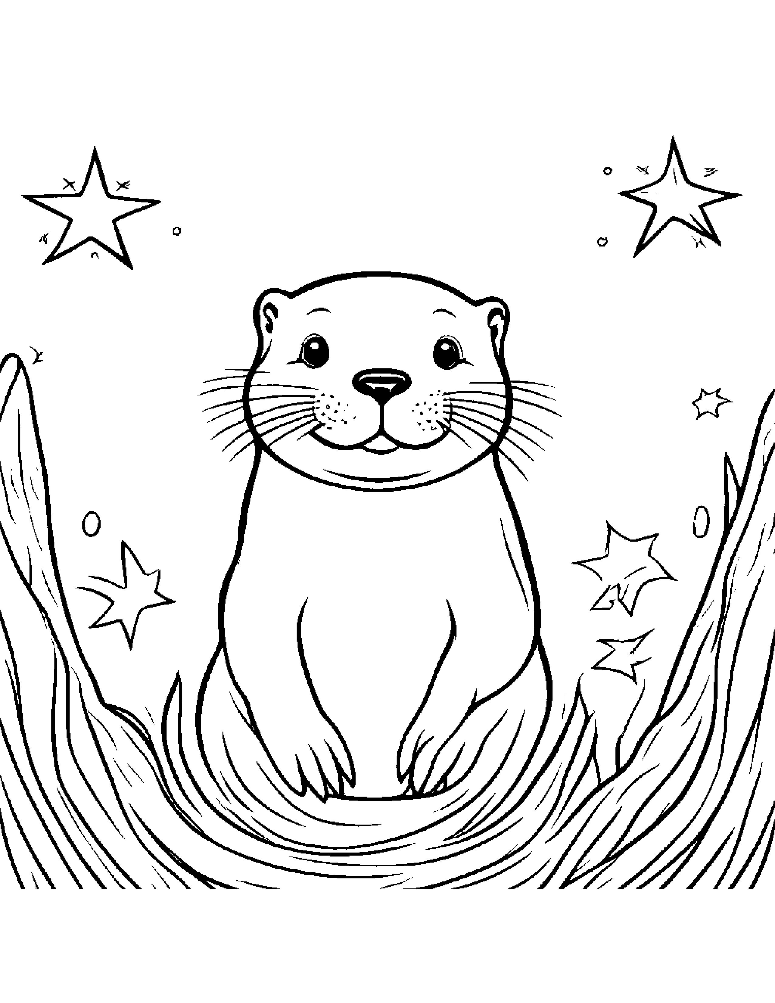 Smiling Otter With A Star Coloring Page (Free Printable PDF)