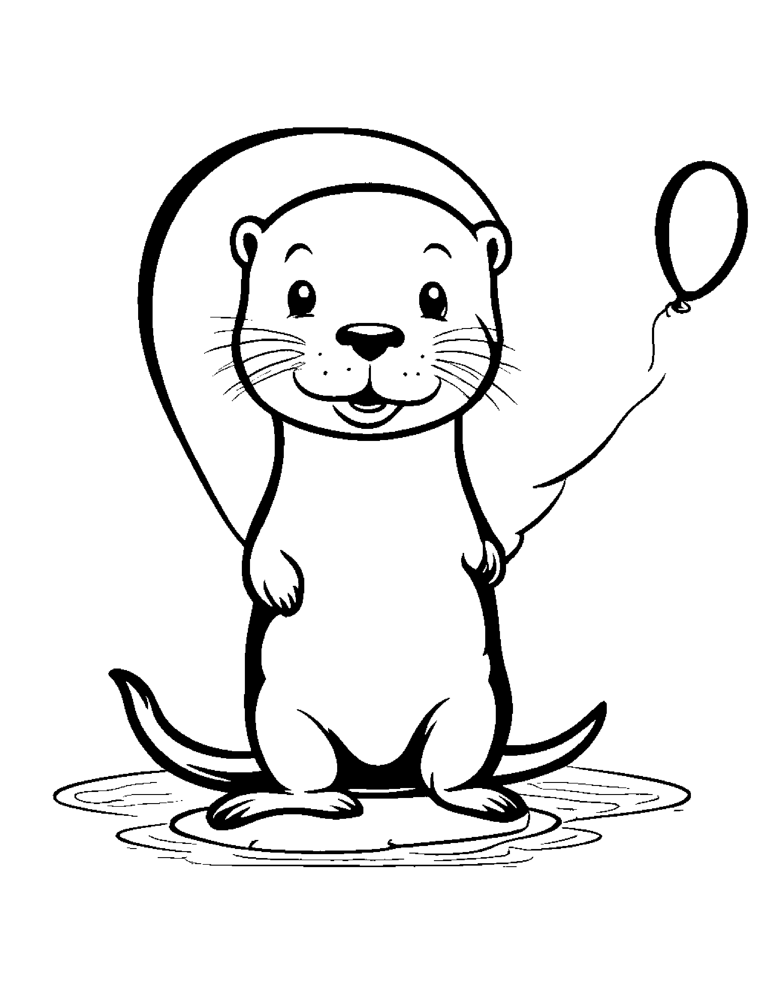 Smiling Otter With Balloon #2 Coloring Page (Free Printable PDF)