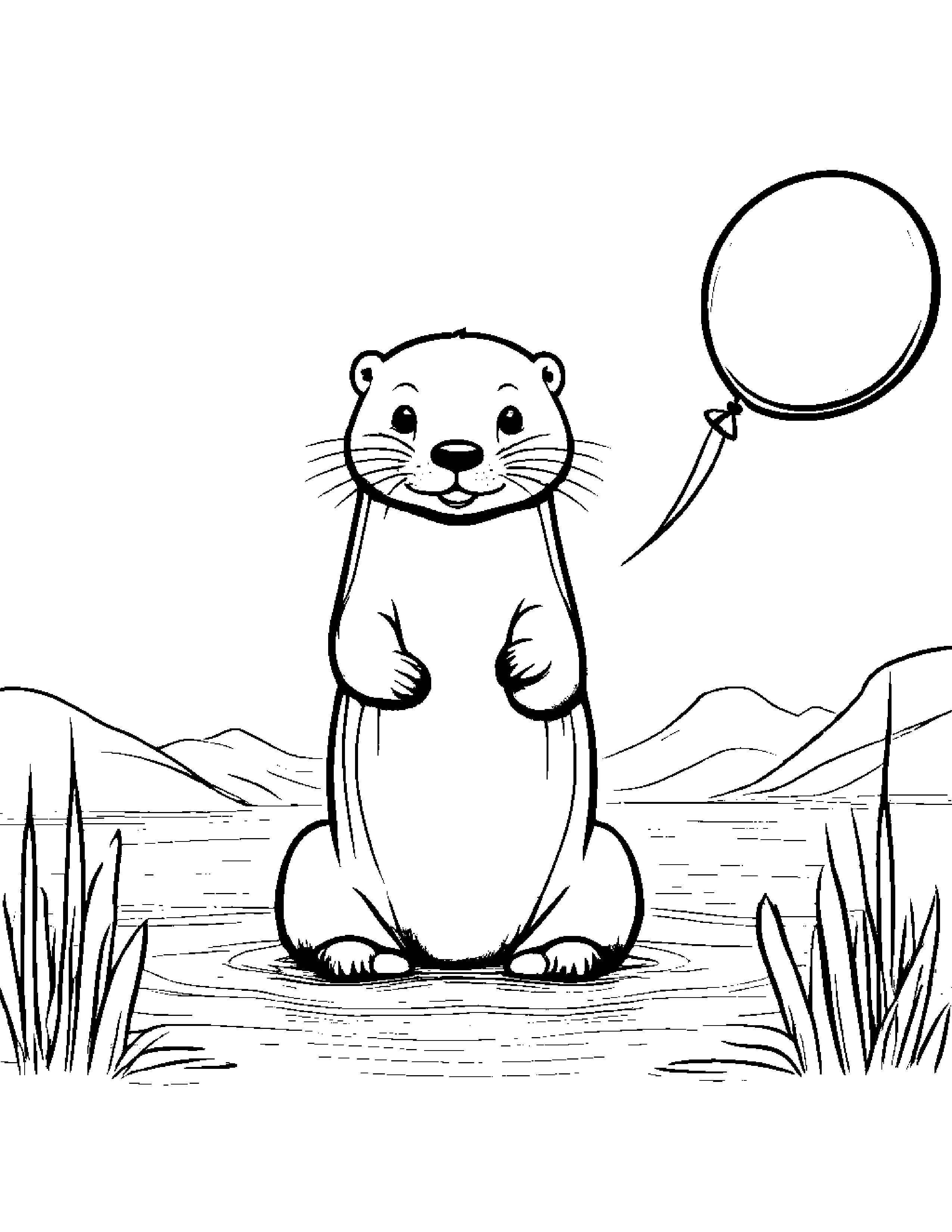 Smiling Otter With Balloon Coloring Page (Free Printable PDF)