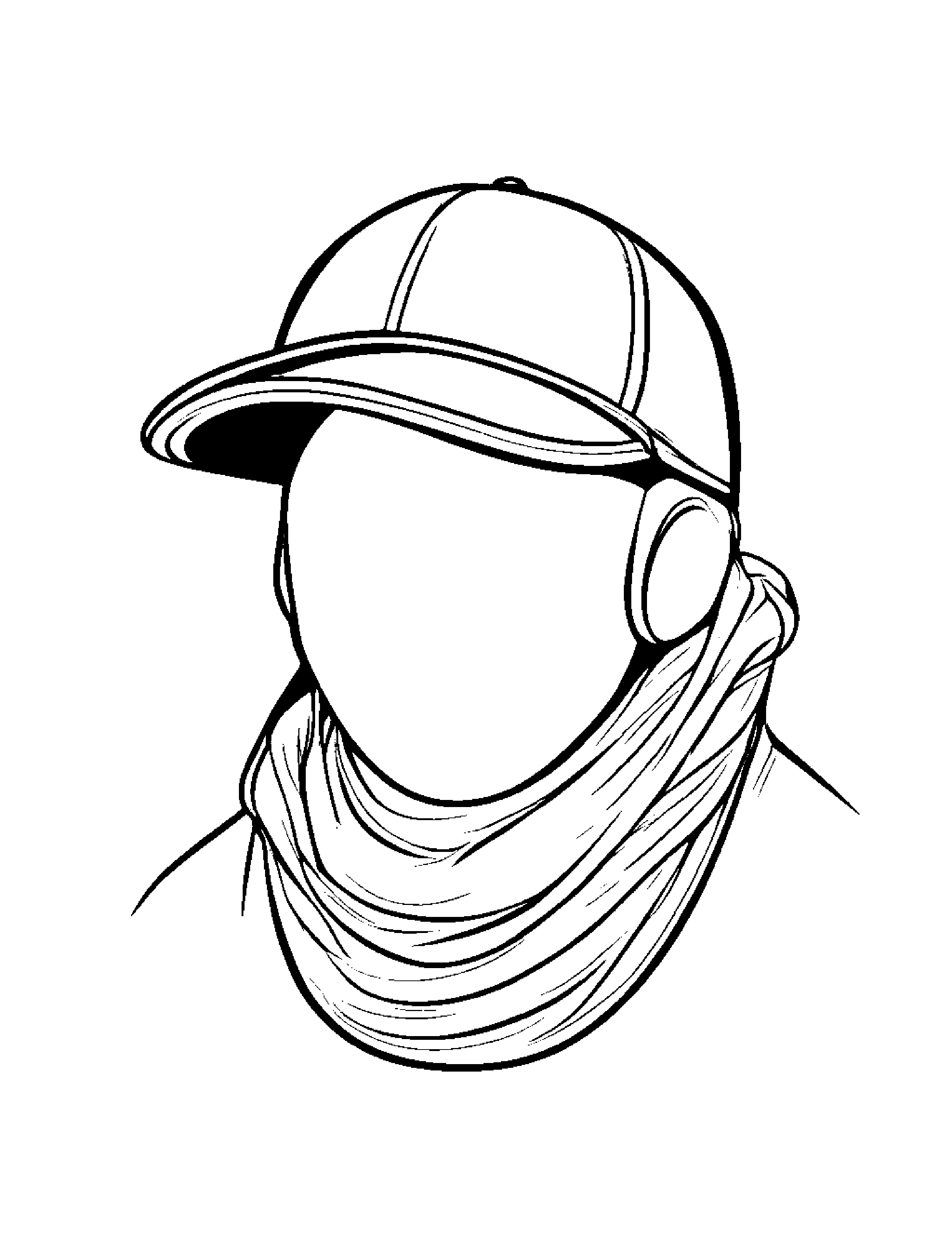 Baseball Cap With Scarf Coloring Page (Free Printable PDF)