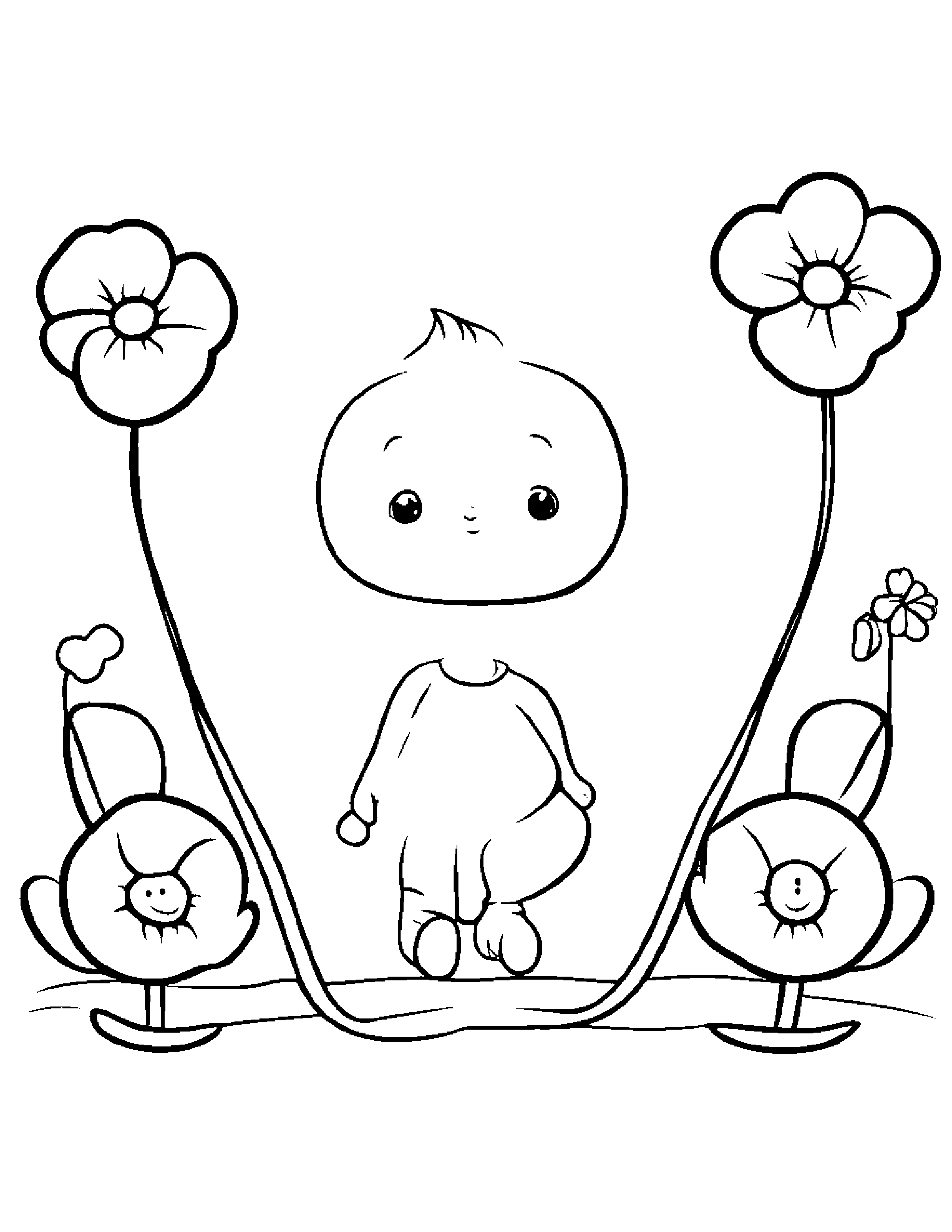 Baby Jump Rope With A Flower Coloring Page (Free Printable PDF)
