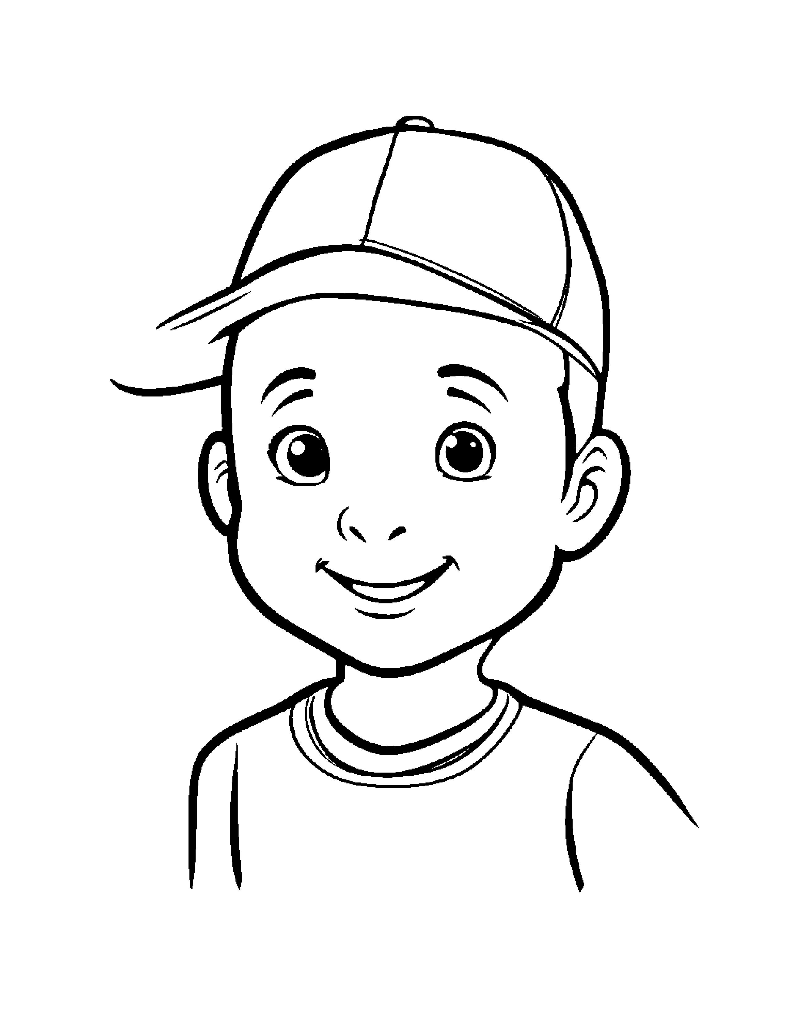 Happy Baseball Cap Wearing A Hat #2 Coloring Page (Free Printable PDF)