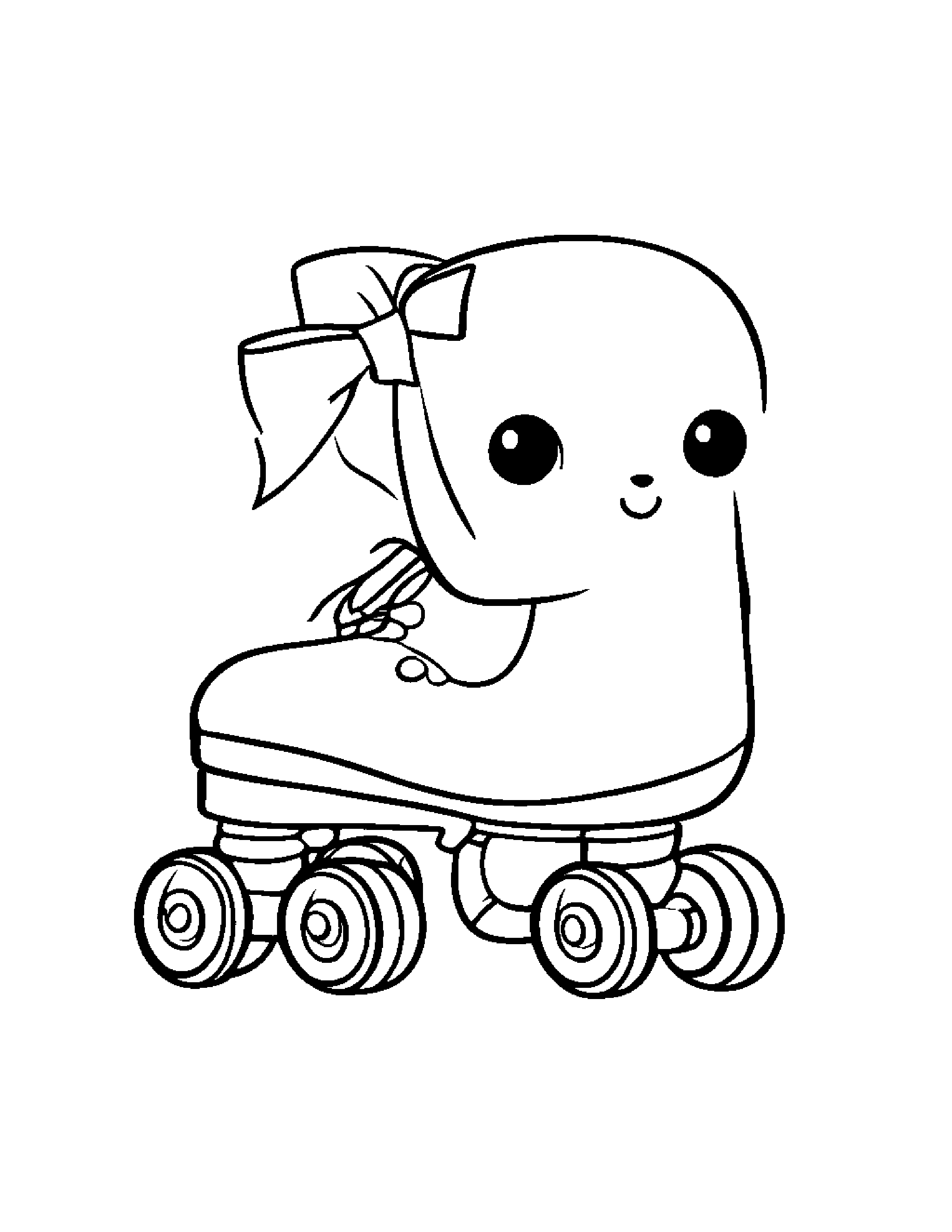 Kawaii Roller Skates With A Bow Coloring Page (Free Printable PDF)