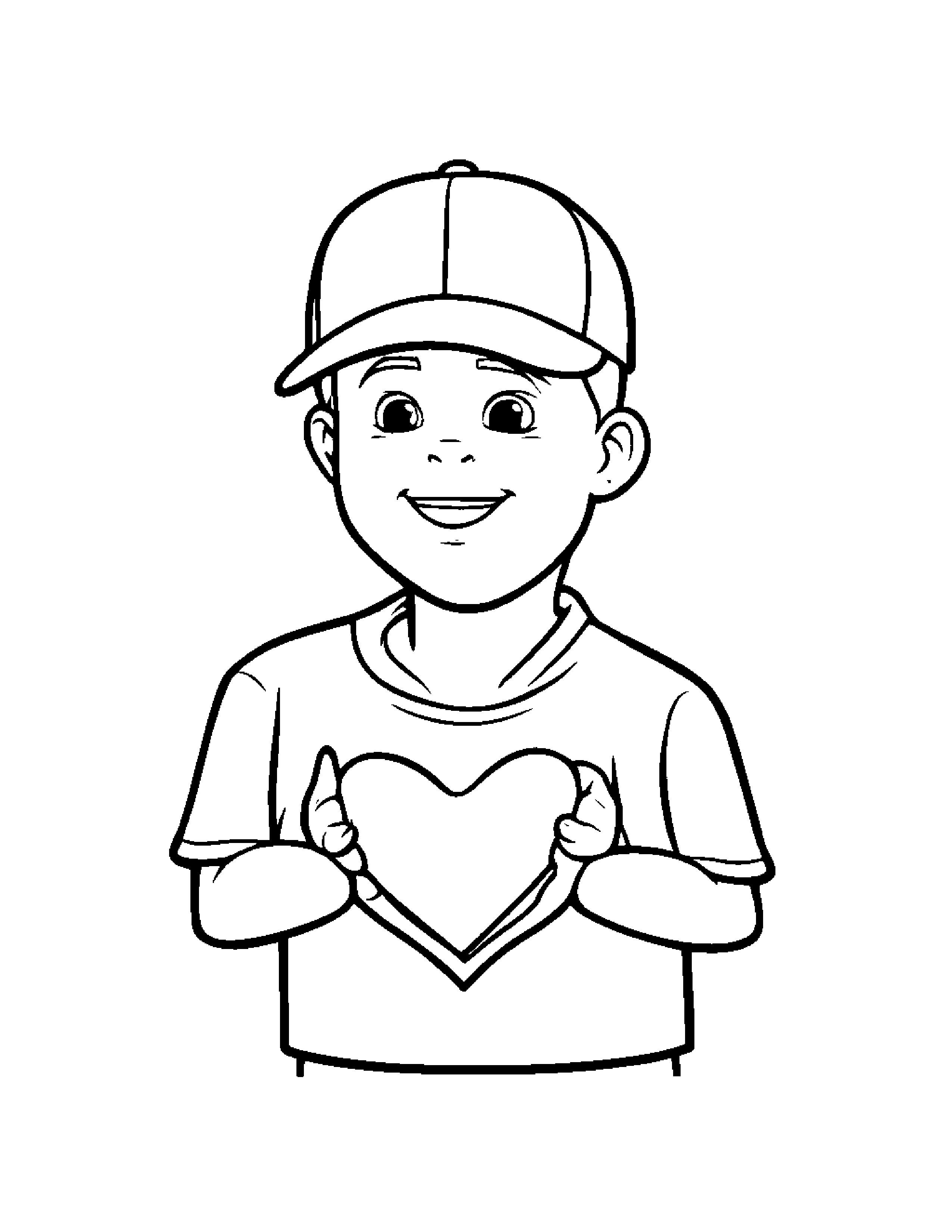 Baseball Cap Hugging A Heart #2 Coloring Page (Free Printable PDF)