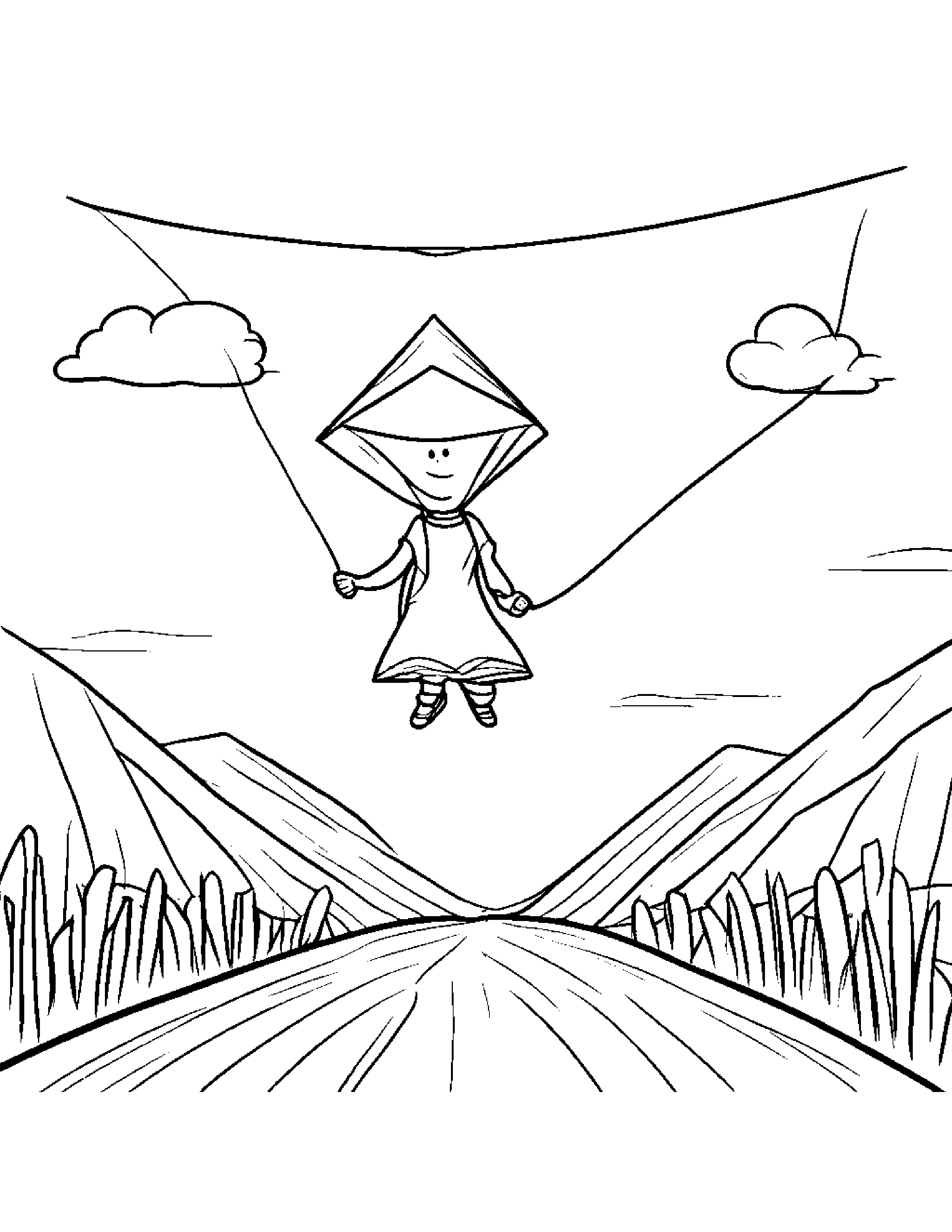 Jump Rope With A Kite Coloring Page (Free Printable PDF)