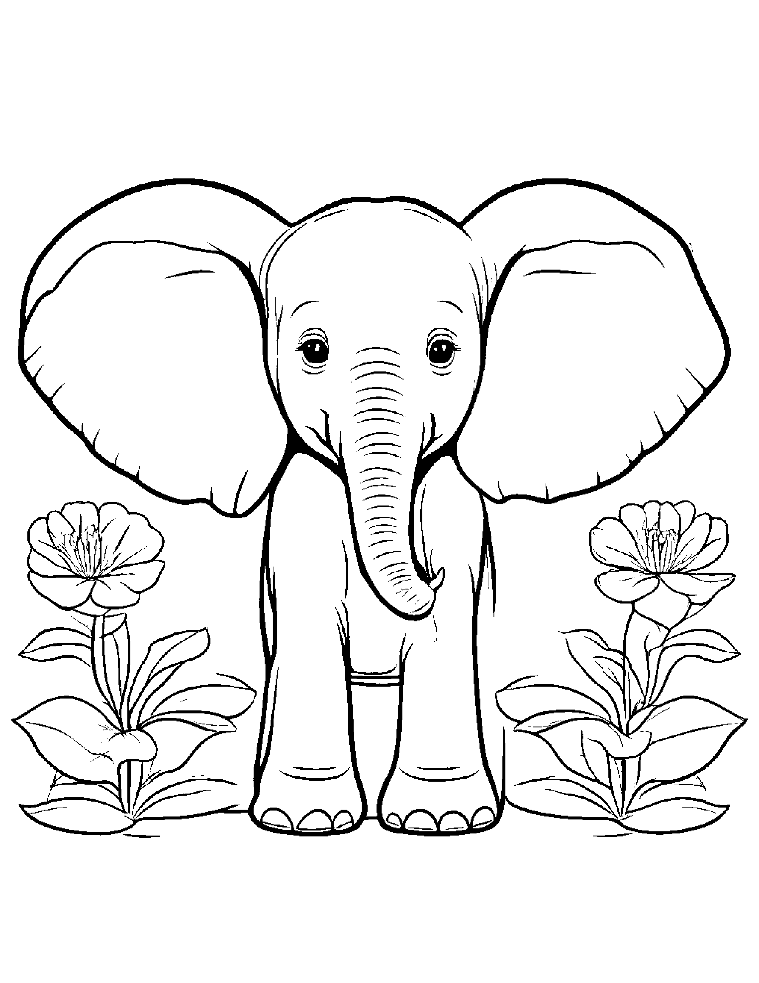 Elephant Calf With A Flower Coloring Page (Free Printable PDF)