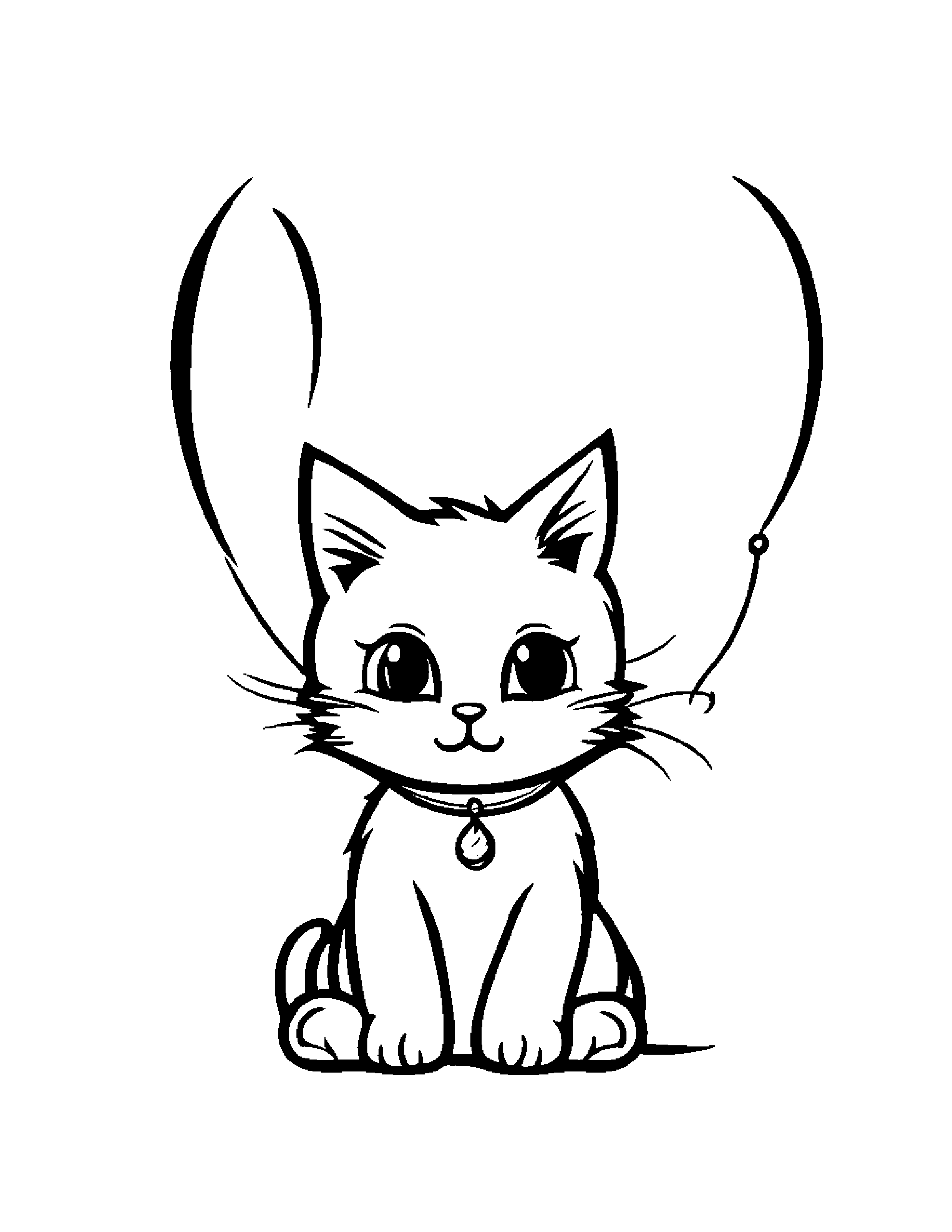 Kitten With Balloon #2 Coloring Page (Free Printable PDF)