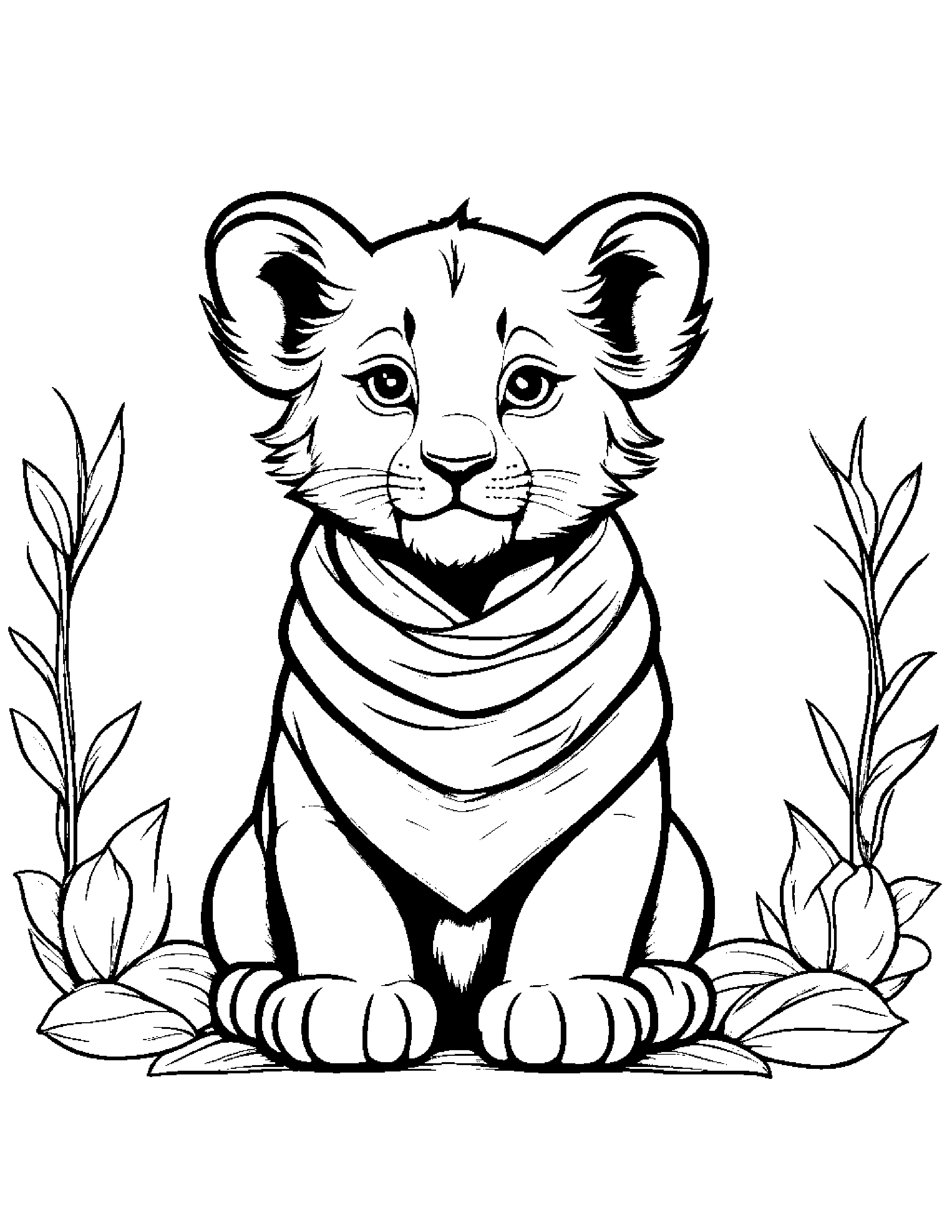 Little Lion Cub With Scarf #2 Coloring Page (Free Printable PDF)